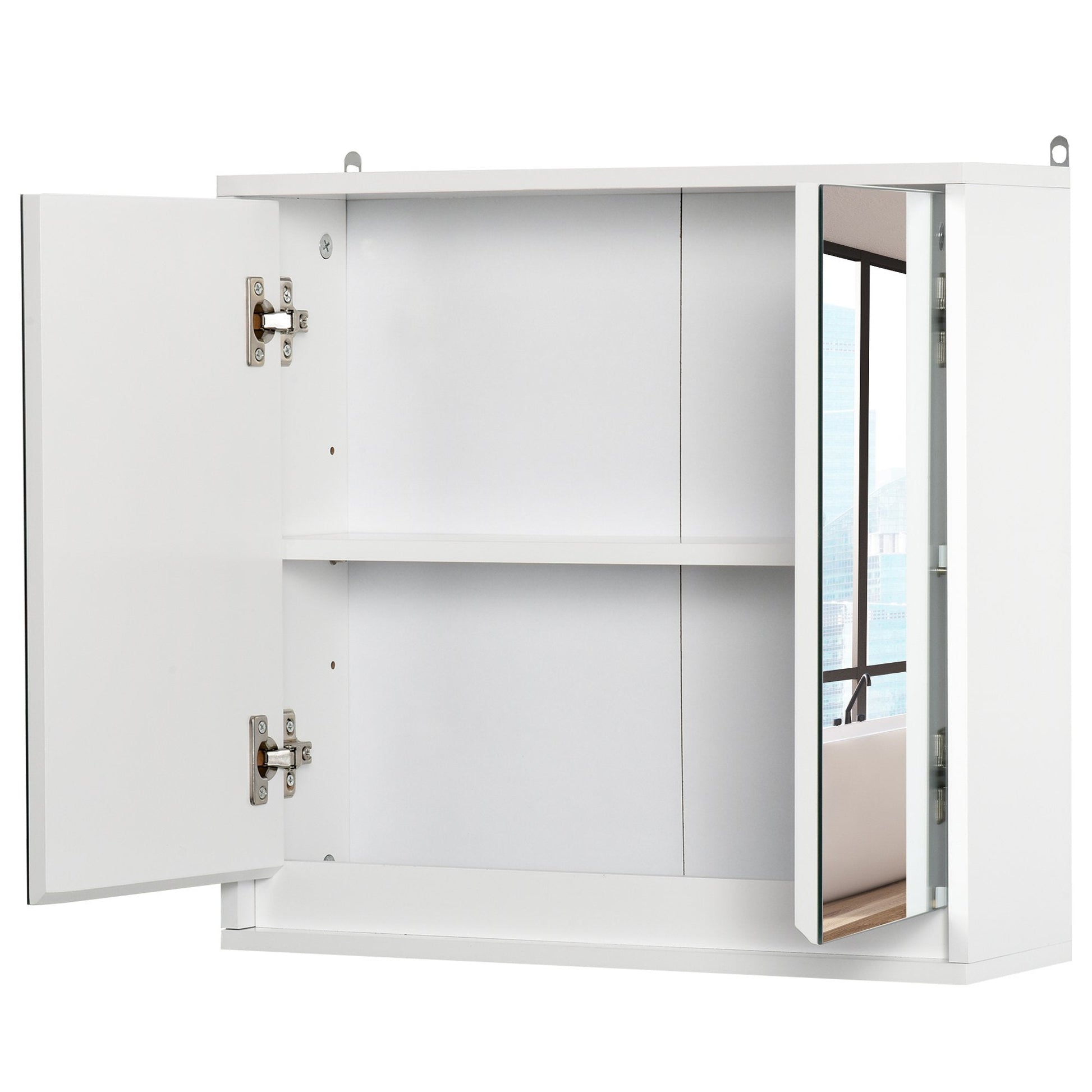 HOMCOM Armário de Casa de Banho com Espelho Móvel Suspenso de Casa de Banho com Prateleira Interior Ajustável em 3 Níveis e 2 Portas 48x14,5x45 cm Branco - A minha loja