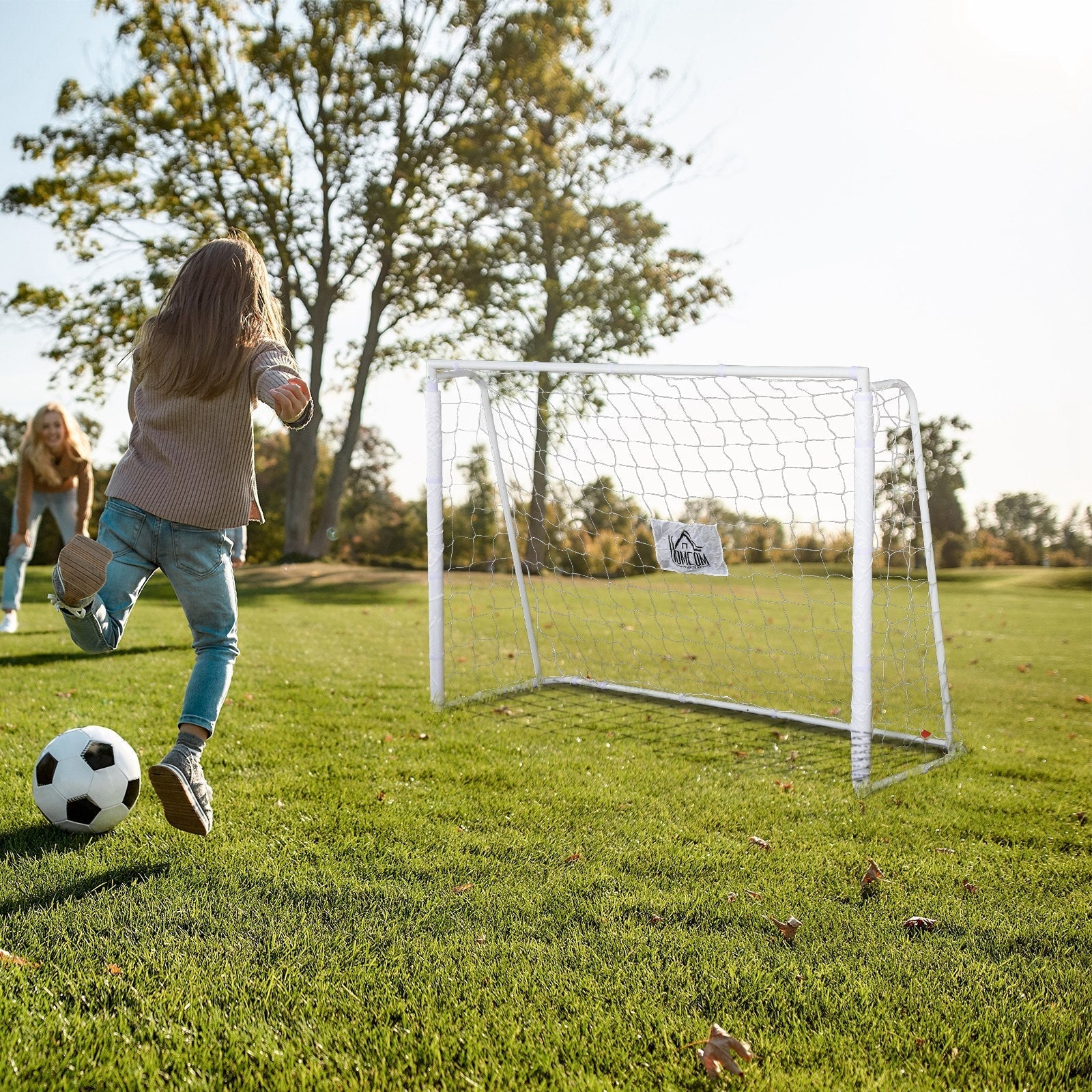 HOMCOM Baliza de Futebol Baliza de Futebol com Suporte de Metal e Rede para Treino e Diversão de Futebol no Jardim Ar Livre 186x62x123 cm Branco - A minha loja