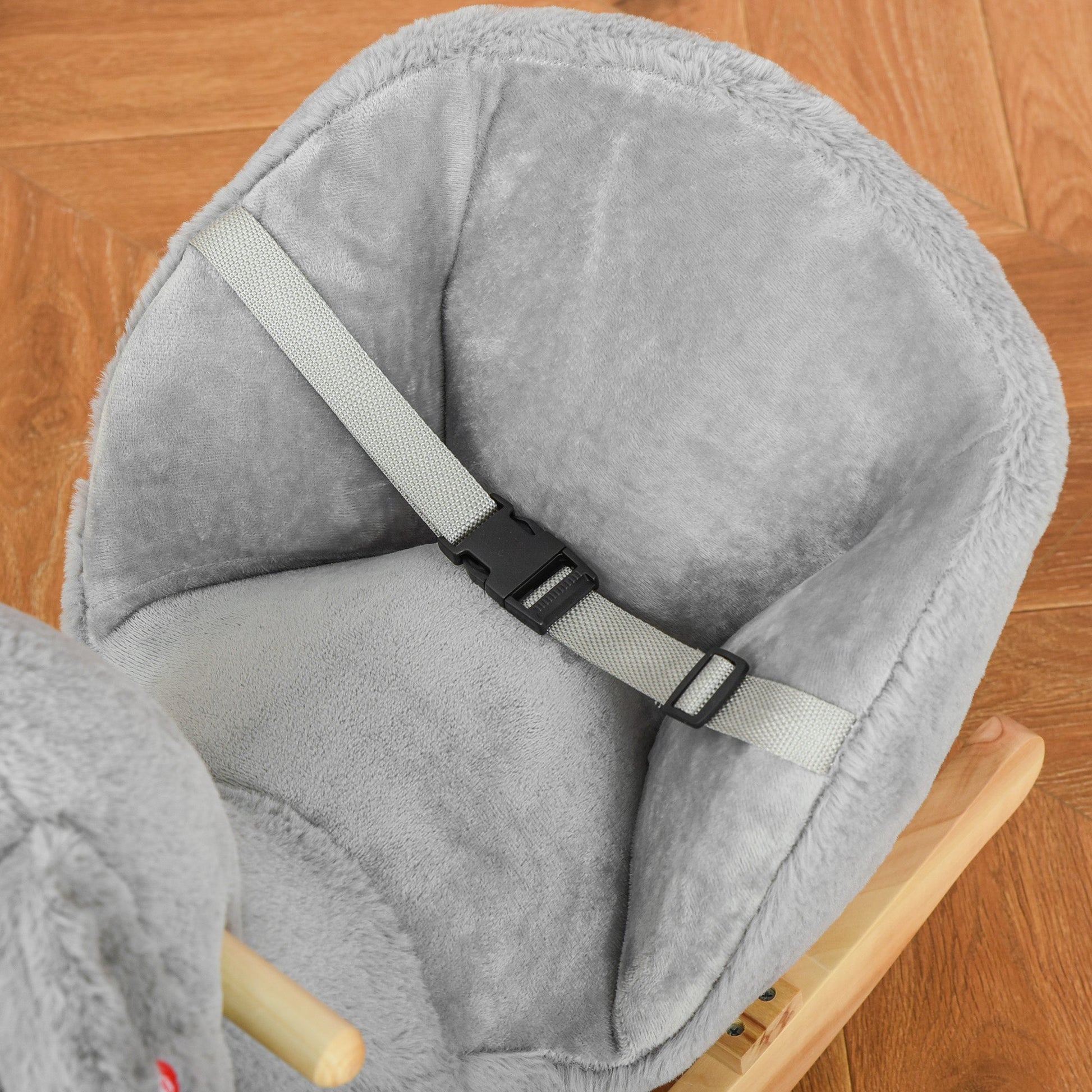 HOMCOM Baloiço Infantil com Forma de Coala com Fantoche para Bebés 18 - 36 Meses com Som Cinto de Segurança e Apoio para os Pés 60x33x50cm Cinza - A minha loja