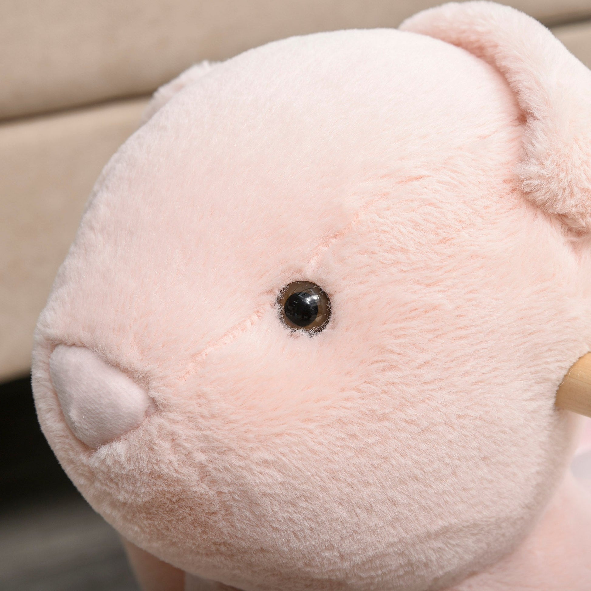 HOMCOM Baloiço Infantil com Forma de Coelho de Pelúcia Baloiço para Bebés 18 - 36 Meses com Som Cinto de Segurança Guidão e Apoio para os Pés 60x33x50cm Rosa - A minha loja