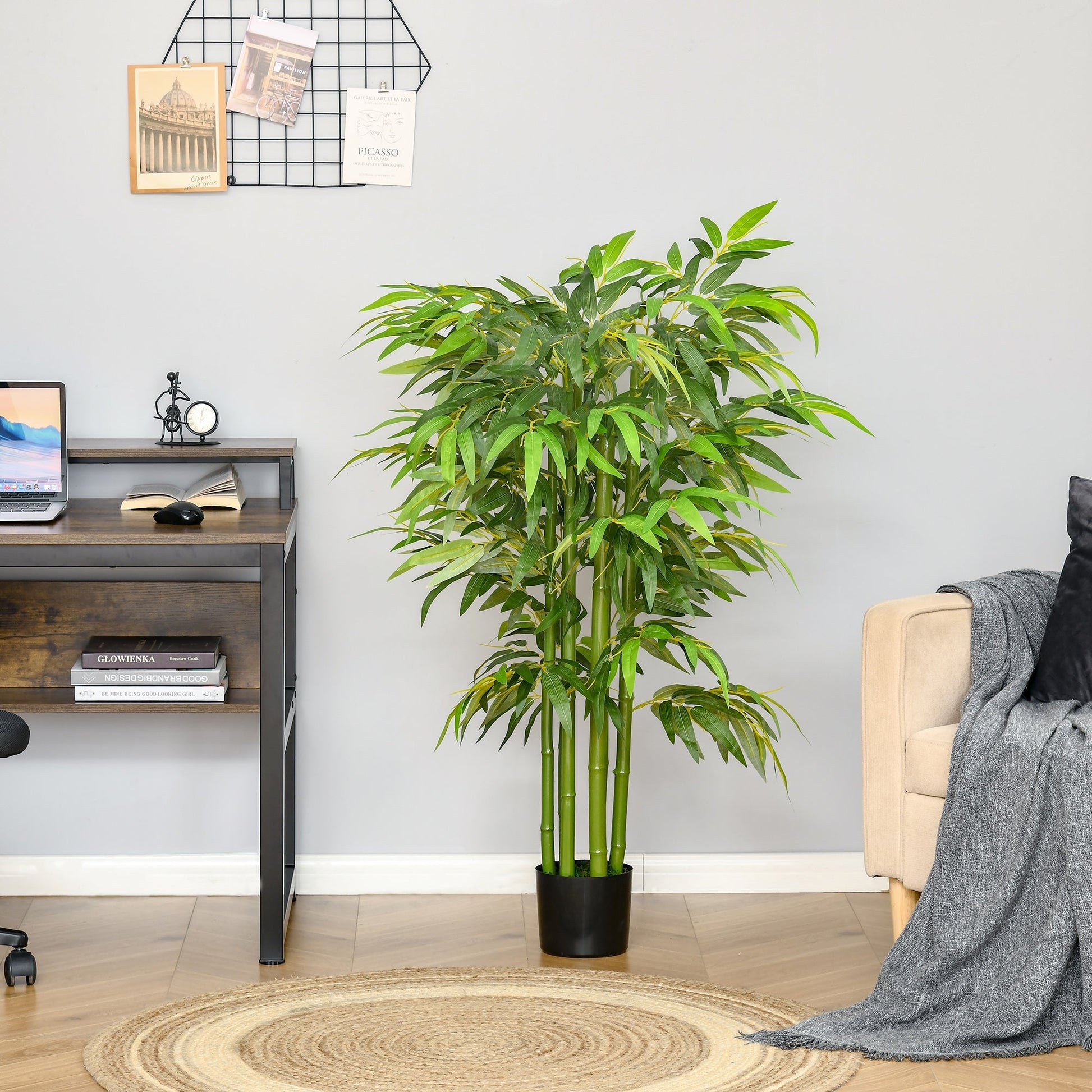 HOMCOM Bambú Artificial 140cm com Vaso Planta Artificial para Interior e Exterior Decoração de Casa Escritório Verde - A minha loja