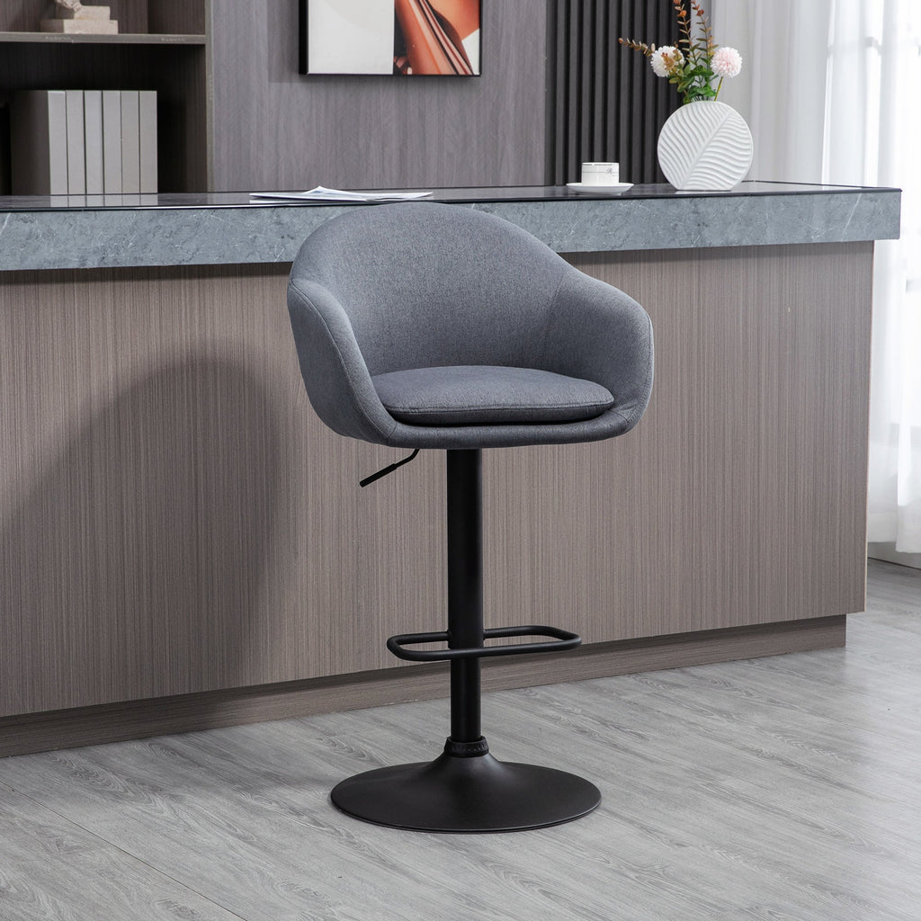 HOMCOM Banco Alto de Cozinha com Altura Ajustável Banco de Bar Estofado com Apoio para o Pés e Pés de Aço Carga Máxima 110 kg 54x54x92 - 112 cm Cinza Escuro - A minha loja
