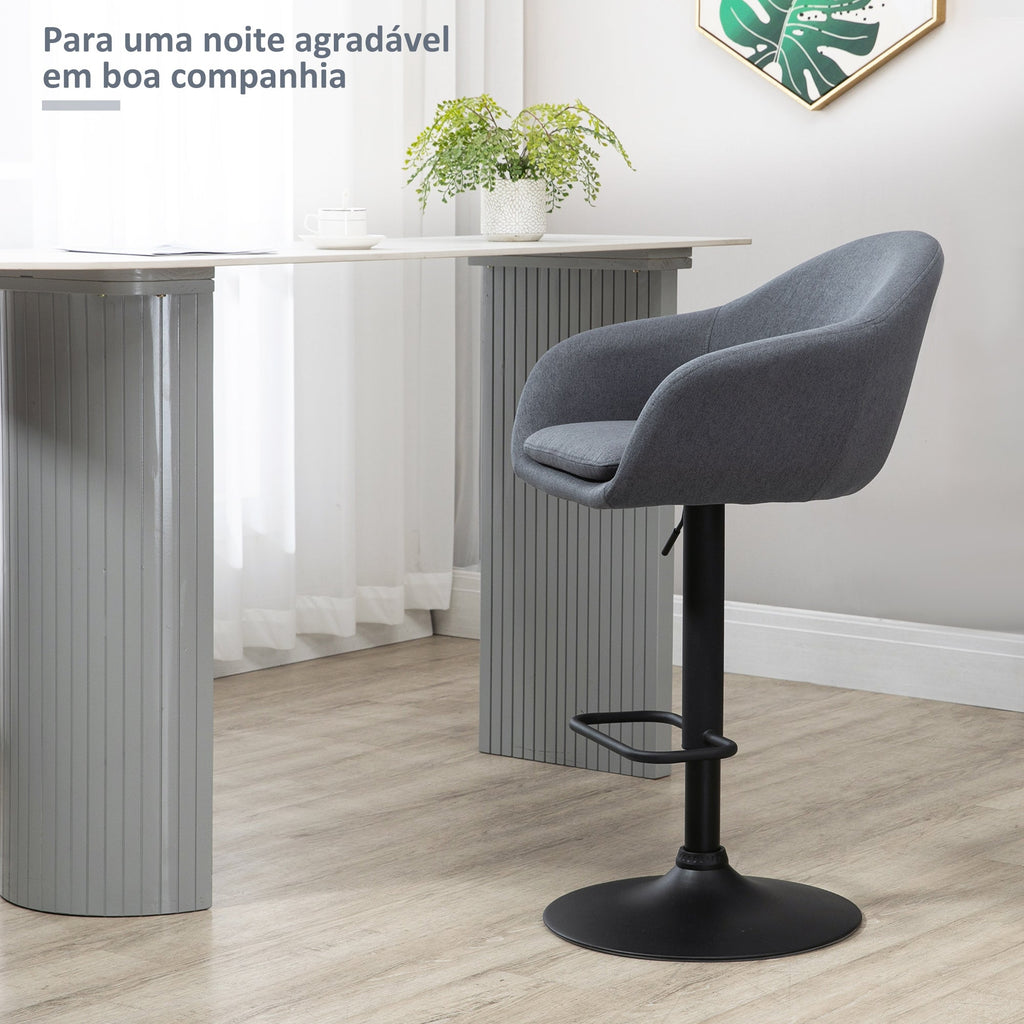 HOMCOM Banco Alto de Cozinha com Altura Ajustável Banco de Bar Estofado com Apoio para o Pés e Pés de Aço Carga Máxima 110 kg 54x54x92 - 112 cm Cinza Escuro - A minha loja