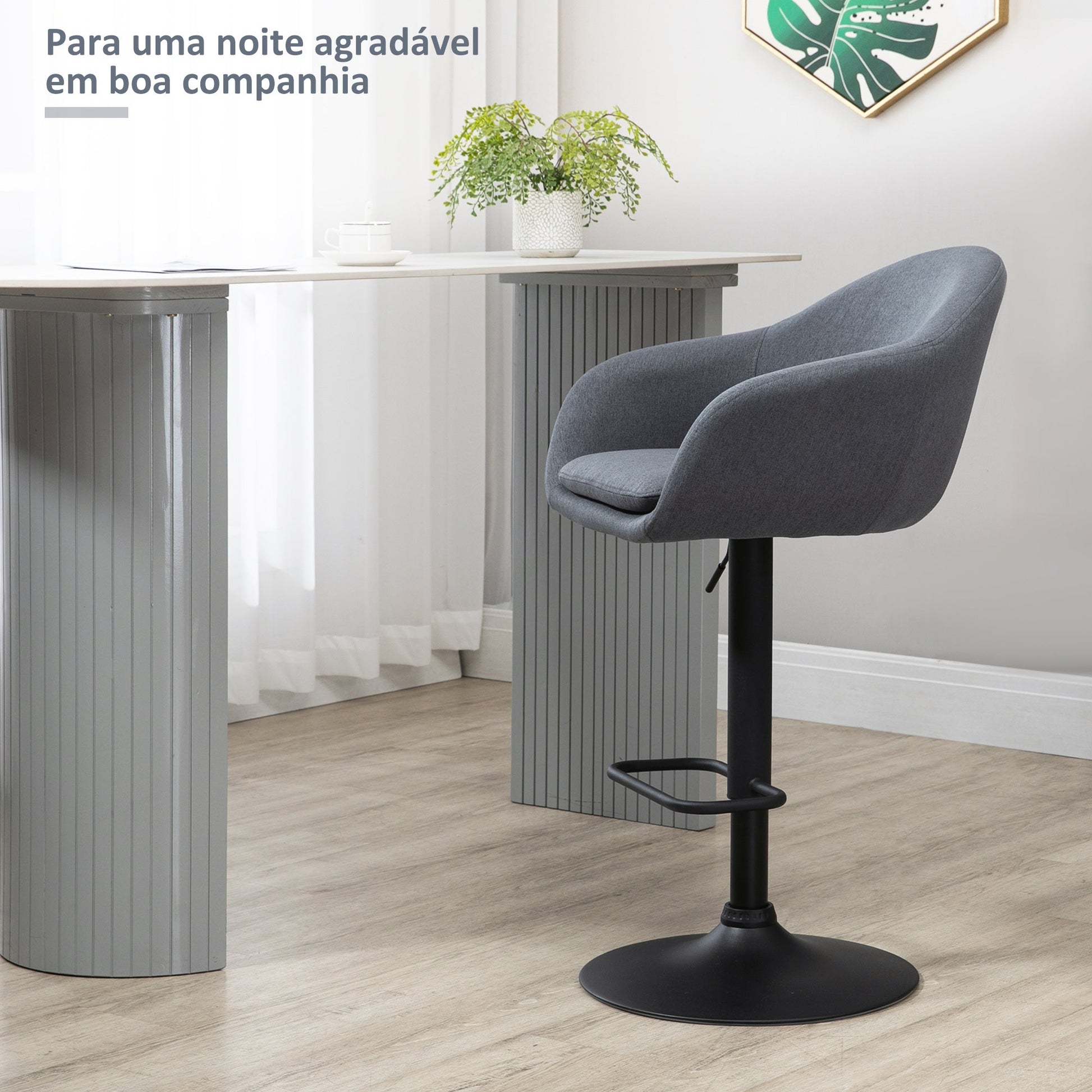 HOMCOM Banco Alto de Cozinha com Altura Ajustável Banco de Bar Estofado com Apoio para o Pés e Pés de Aço Carga Máxima 110 kg 54x54x92 - 112 cm Cinza Escuro - A minha loja