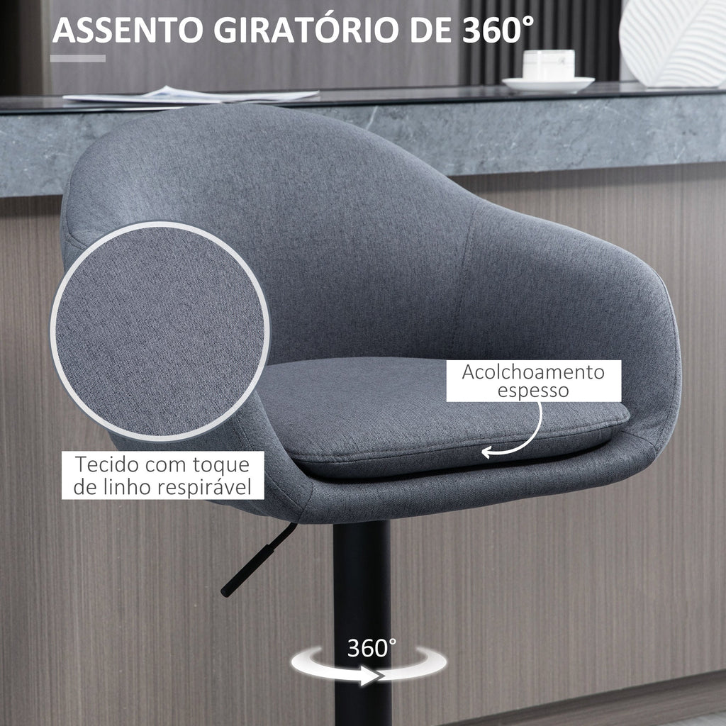 HOMCOM Banco Alto de Cozinha com Altura Ajustável Banco de Bar Estofado com Apoio para o Pés e Pés de Aço Carga Máxima 110 kg 54x54x92 - 112 cm Cinza Escuro - A minha loja