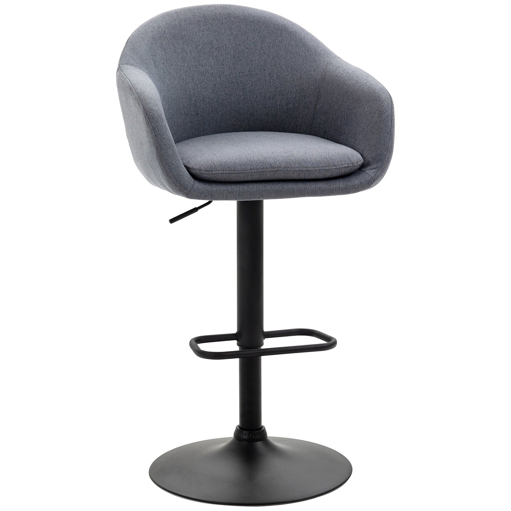HOMCOM Banco Alto de Cozinha com Altura Ajustável Banco de Bar Estofado com Apoio para o Pés e Pés de Aço Carga Máxima 110 kg 54x54x92 - 112 cm Cinza Escuro - A minha loja