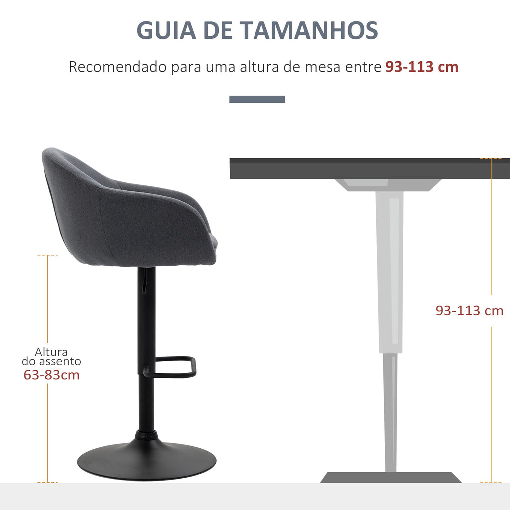 HOMCOM Banco Alto de Cozinha com Altura Ajustável Banco de Bar Estofado com Apoio para o Pés e Pés de Aço Carga Máxima 110 kg 54x54x92 - 112 cm Cinza Escuro - A minha loja