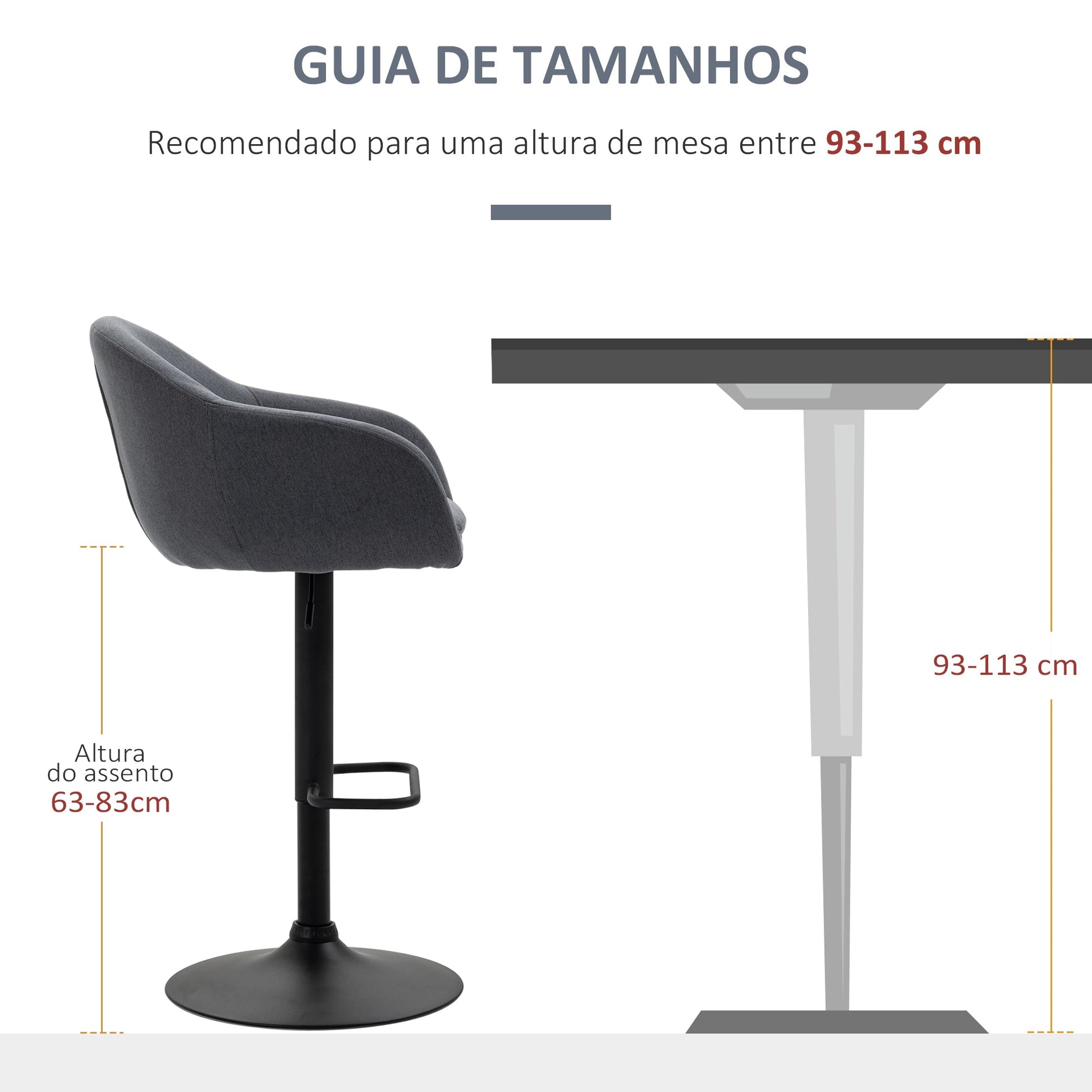 HOMCOM Banco Alto de Cozinha com Altura Ajustável Banco de Bar Estofado com Apoio para o Pés e Pés de Aço Carga Máxima 110 kg 54x54x92 - 112 cm Cinza Escuro - A minha loja