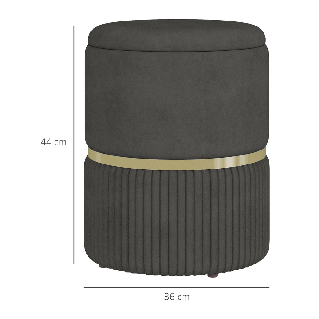 HOMCOM Banco de Armazenamento para Dormitório Puff de Arrumação Estofado em Veludo Banco de Arrumação com Pés Antiderrapantes Ø36x44 cm Cinza - A minha loja