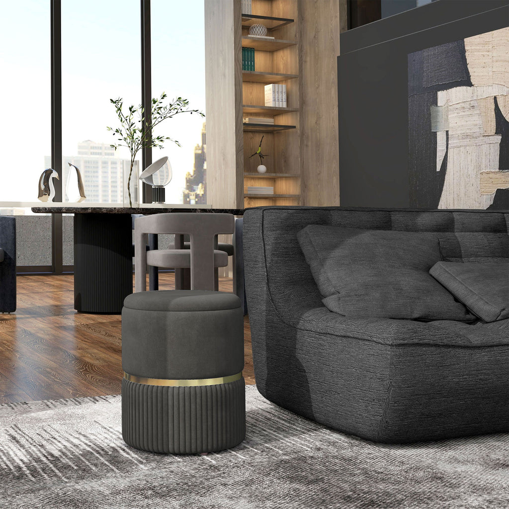 HOMCOM Banco de Armazenamento para Dormitório Puff de Arrumação Estofado em Veludo Banco de Arrumação com Pés Antiderrapantes Ø36x44 cm Cinza - A minha loja