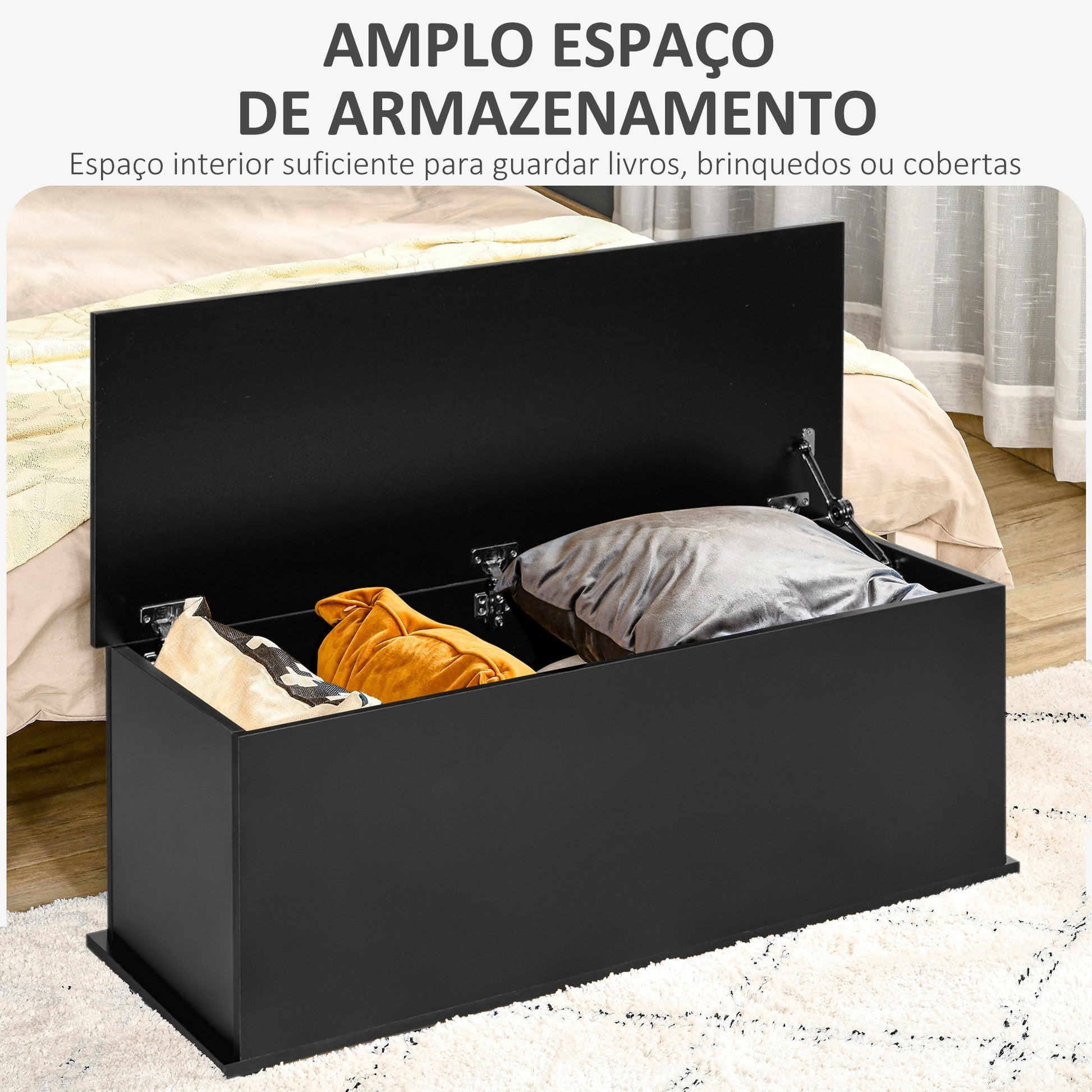 HOMCOM Baú de Armazenamento de Madeira Banco de Armazenamento para Dormitório Sala de Estar Carga Máxima 60kg 100x40x40 cm Preto - A minha loja