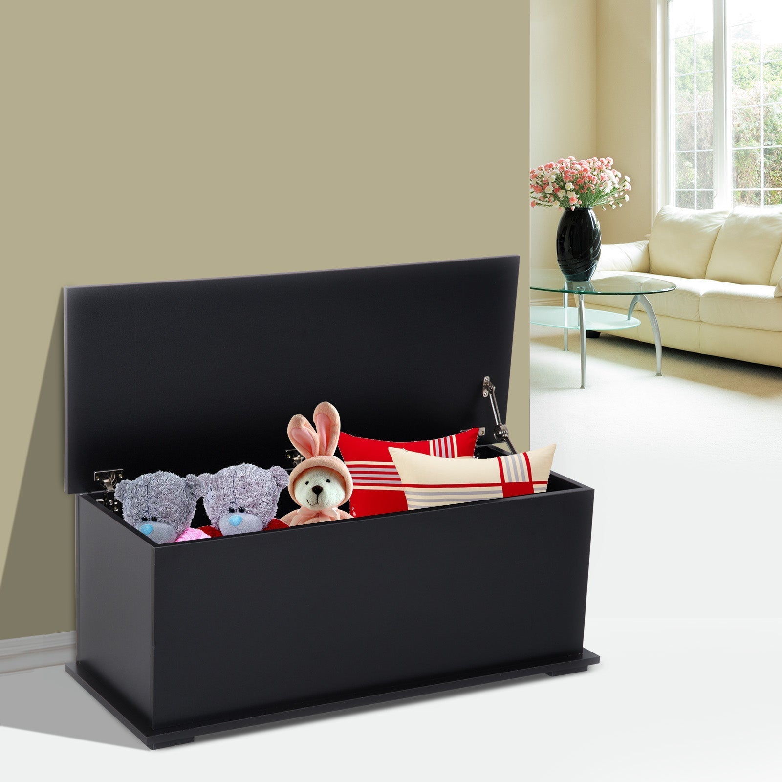 HOMCOM Baú de Armazenamento de Madeira Banco de Armazenamento para Dormitório Sala de Estar Carga Máxima 60kg 100x40x40 cm Preto - A minha loja