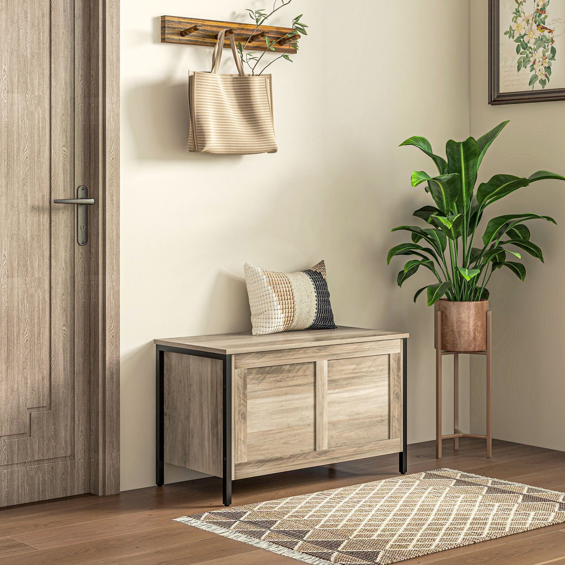 HOMCOM Baú de Armazenamento para Dormitório 95L Baú de Arrumação com Tampa Banco de Armazenamento Versátil com Dobradiça de Segurança para Corredor Sala de Estar 80x40x49 cm Cinza Claro - A minha loja