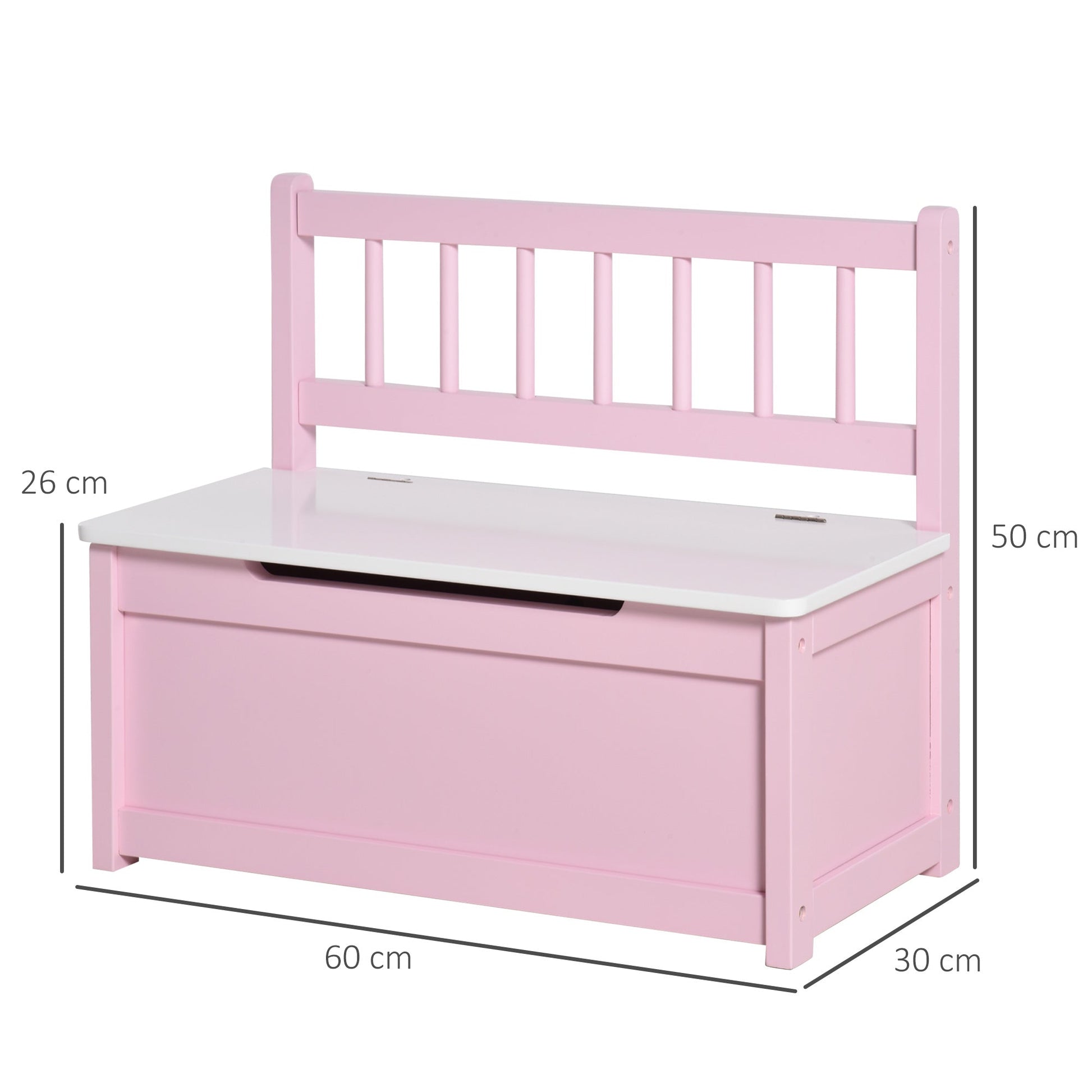 HOMCOM Baú de Brinquedos Banco de Armazenamento Infantil de Madeira de Pinho com Tampa de Amortecimento e Encosto Alto para Crianças acima de 2 anos Sala de Jogos Habitação 60x30x50 cm Rosa - A minha loja