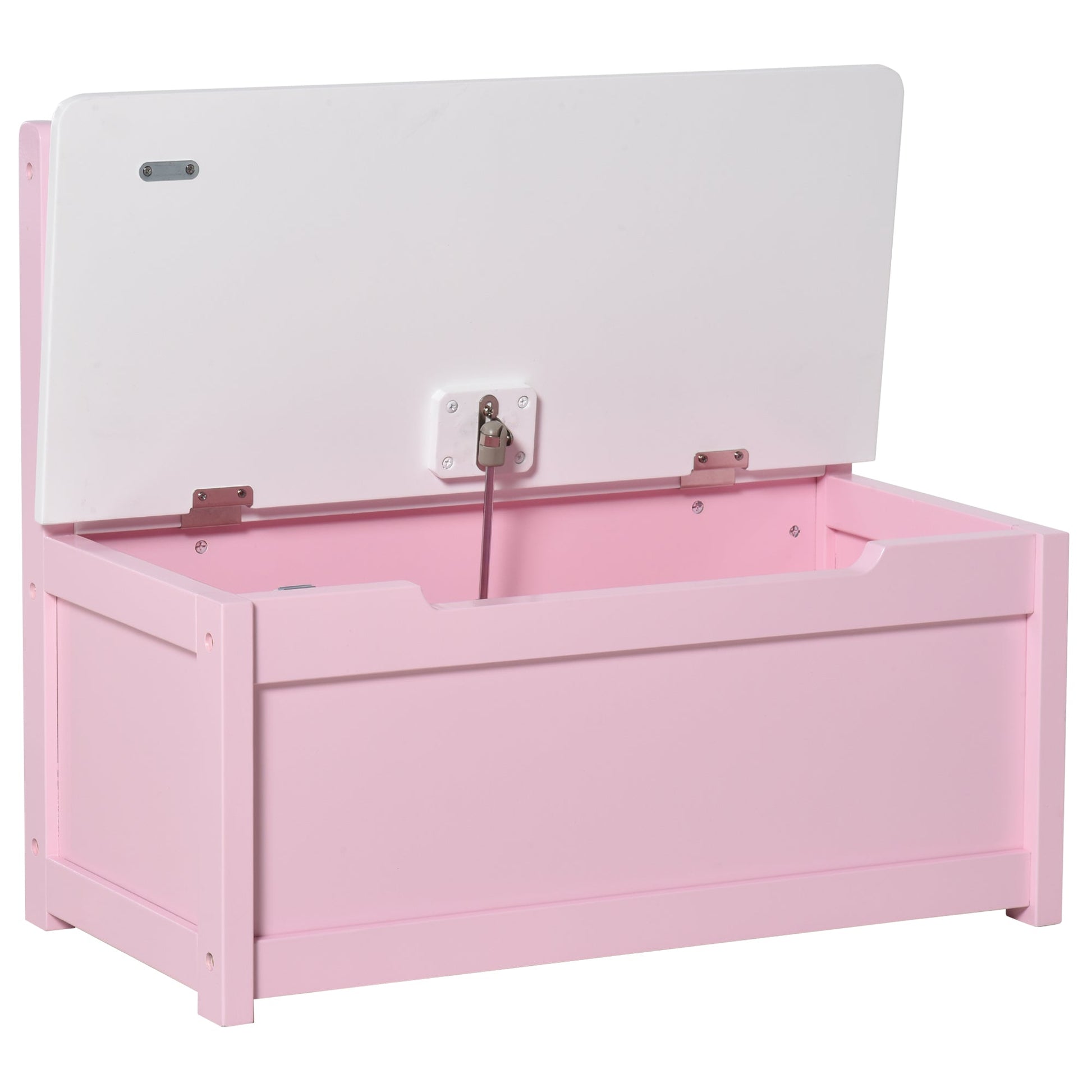 HOMCOM Baú de Brinquedos Banco de Armazenamento Infantil de Madeira de Pinho com Tampa de Amortecimento e Encosto Alto para Crianças acima de 2 anos Sala de Jogos Habitação 60x30x50 cm Rosa - A minha loja