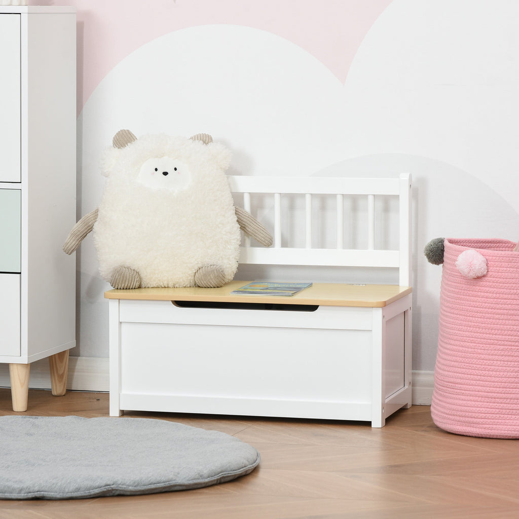 HOMCOM Baú de Brinquedos para crianças acima de 2 anos Banco de Armazenamento Infantil de Madeira de Pinho com Tampa de Amortecimento e Encosto Alto para Sala de Jogos Habitação 60x30x50cm Banco - A minha loja