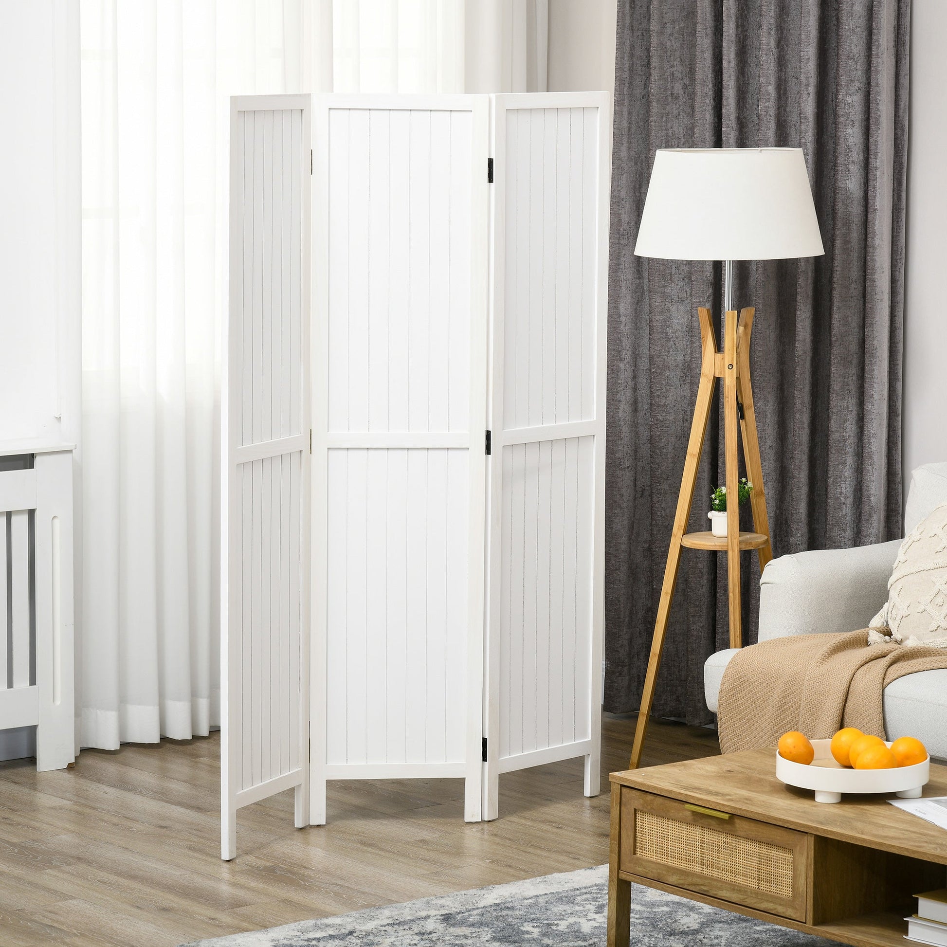 HOMCOM Biombo 3 Painéis Separador de Ambientes Dobrável 120x1,8x170 cm Divisor de Habitação com Painel de Privacidade Estilo Rústico para Escritório Dormitório Sala de Estar Branco - A minha loja