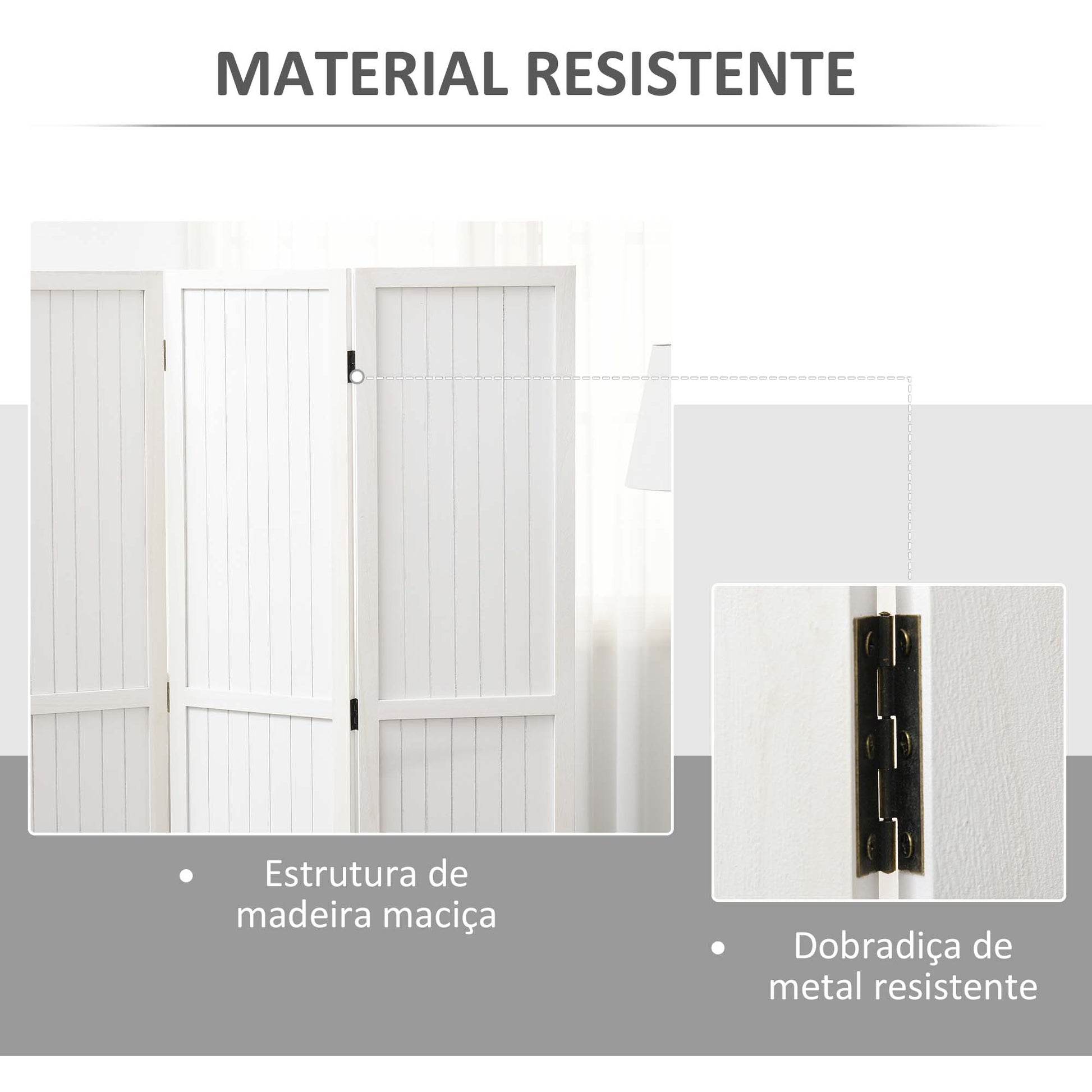 HOMCOM Biombo 3 Painéis Separador de Ambientes Dobrável 120x1,8x170 cm Divisor de Habitação com Painel de Privacidade Estilo Rústico para Escritório Dormitório Sala de Estar Branco - A minha loja