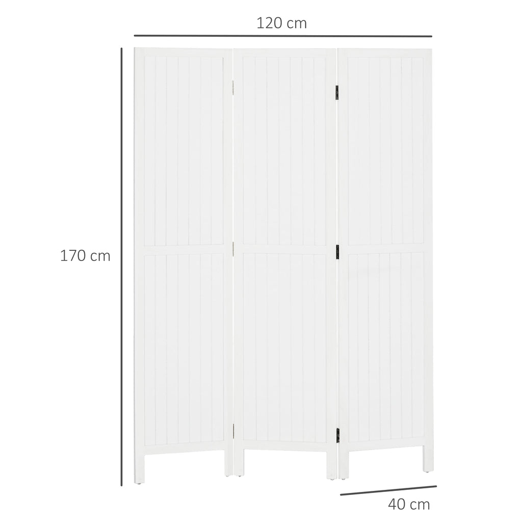 HOMCOM Biombo 3 Painéis Separador de Ambientes Dobrável 120x1,8x170 cm Divisor de Habitação com Painel de Privacidade Estilo Rústico para Escritório Dormitório Sala de Estar Branco - A minha loja