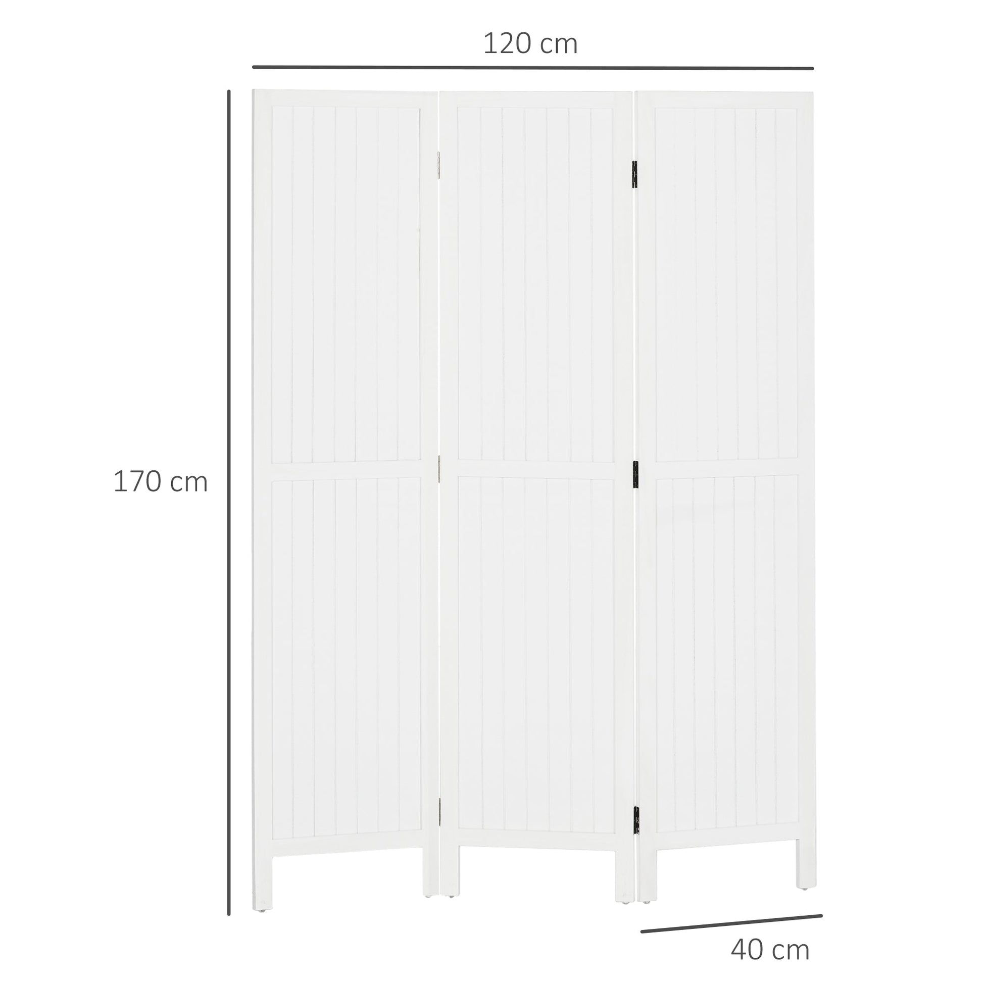HOMCOM Biombo 3 Painéis Separador de Ambientes Dobrável 120x1,8x170 cm Divisor de Habitação com Painel de Privacidade Estilo Rústico para Escritório Dormitório Sala de Estar Branco - A minha loja