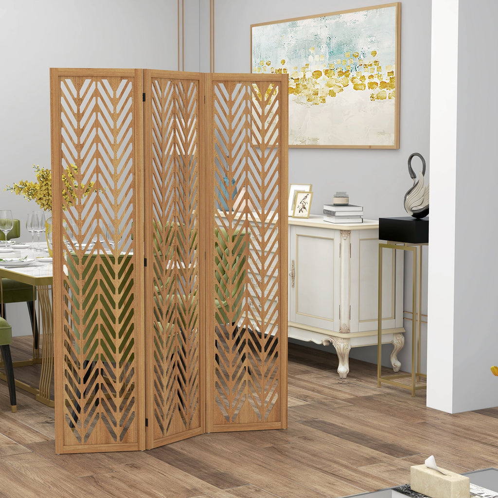 HOMCOM Biombo de 3 Painéis Separador de Ambientes Dobrável 120x1,7x170 cm Divisor de Ambientes de Madeira com Padrões Geométricos para Escritório Dormitório Madeira - A minha loja