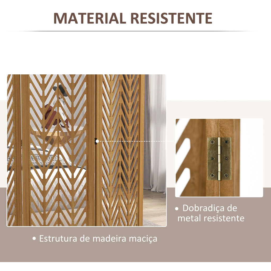 HOMCOM Biombo de 3 Painéis Separador de Ambientes Dobrável 120x1,7x170 cm Divisor de Ambientes de Madeira com Padrões Geométricos para Escritório Dormitório Madeira - A minha loja