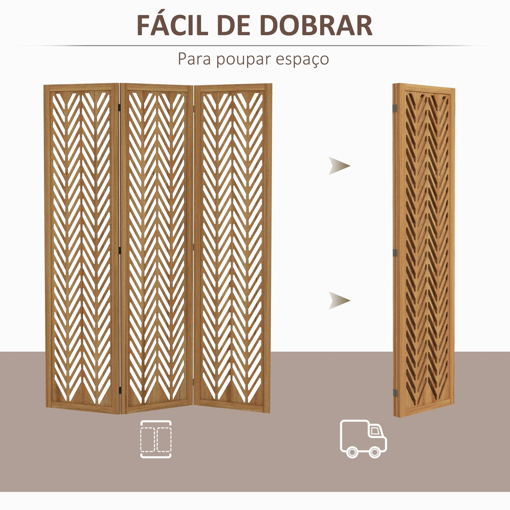 HOMCOM Biombo de 3 Painéis Separador de Ambientes Dobrável 120x1,7x170 cm Divisor de Ambientes de Madeira com Padrões Geométricos para Escritório Dormitório Madeira - A minha loja