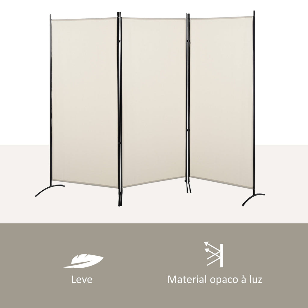 HOMCOM Biombo de 3 Paineis Separador de Ambientes Dobrável 253x50x182 cm Divisor de Ambientes Biombo de Privacidade com 6 Pés de Metal para Escritório Dormitório Bege - A minha loja