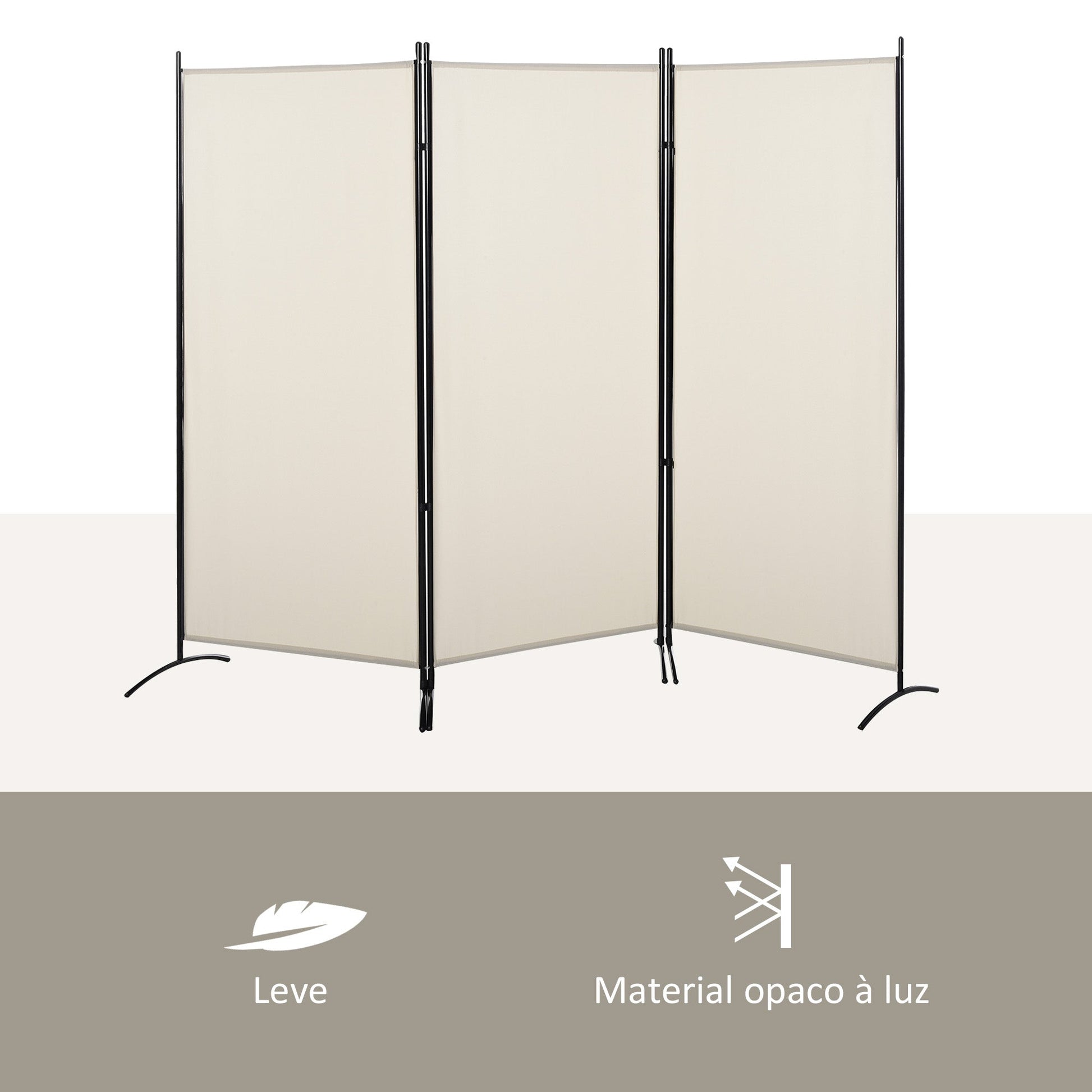 HOMCOM Biombo de 3 Paineis Separador de Ambientes Dobrável 253x50x182 cm Divisor de Ambientes Biombo de Privacidade com 6 Pés de Metal para Escritório Dormitório Bege - A minha loja