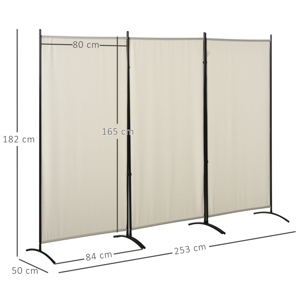 HOMCOM Biombo de 3 Paineis Separador de Ambientes Dobrável 253x50x182 cm Divisor de Ambientes Biombo de Privacidade com 6 Pés de Metal para Escritório Dormitório Bege - A minha loja