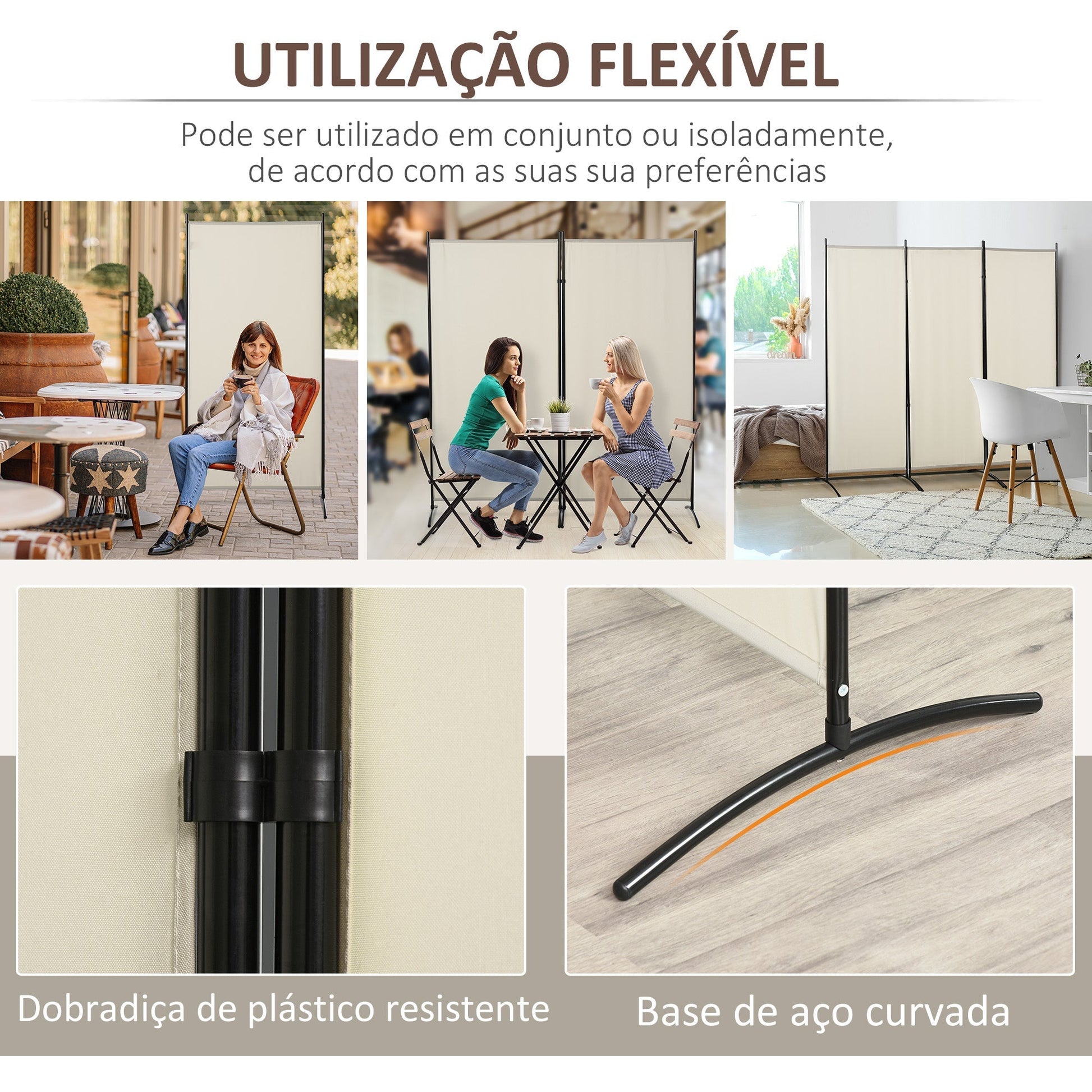 HOMCOM Biombo de 3 Paineis Separador de Ambientes Dobrável 253x50x182 cm Divisor de Ambientes Biombo de Privacidade com 6 Pés de Metal para Escritório Dormitório Bege - A minha loja
