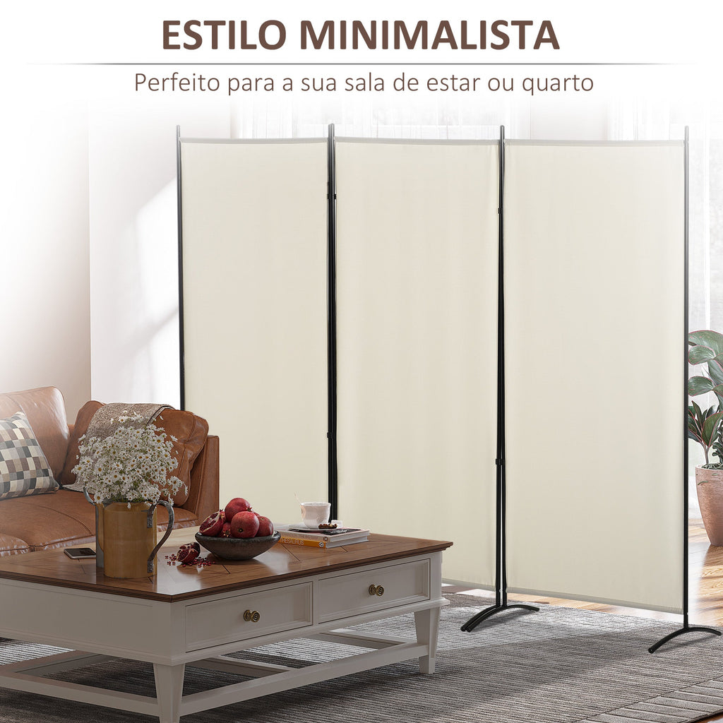 HOMCOM Biombo de 3 Paineis Separador de Ambientes Dobrável 253x50x182 cm Divisor de Ambientes Biombo de Privacidade com 6 Pés de Metal para Escritório Dormitório Bege - A minha loja