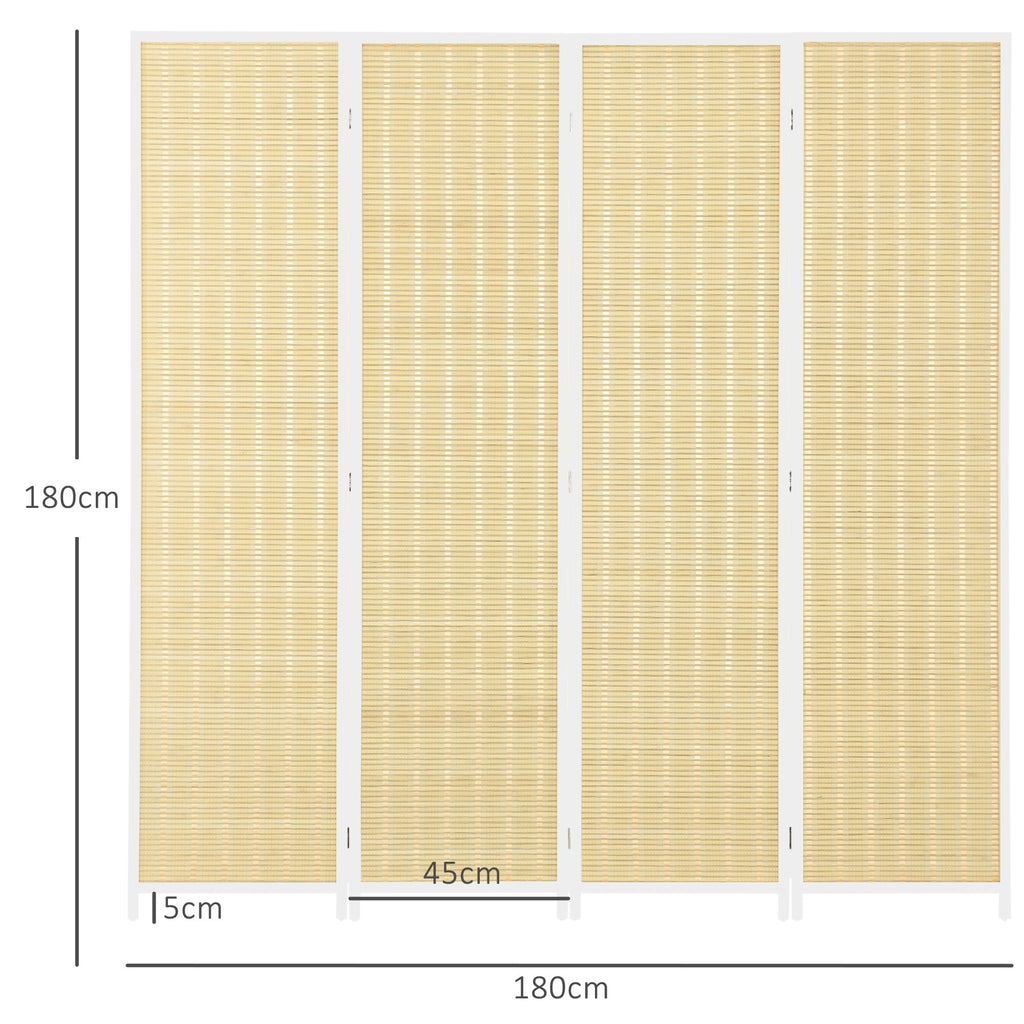 HOMCOM Biombo de 4 Painéis Dobrável 180x180 cm Separador de Ambientes Divisor de Habitação Tecido a Mão de Bambu e Fio de Algodão Decoração Elegante para Sala de Estar Branco - A minha loja
