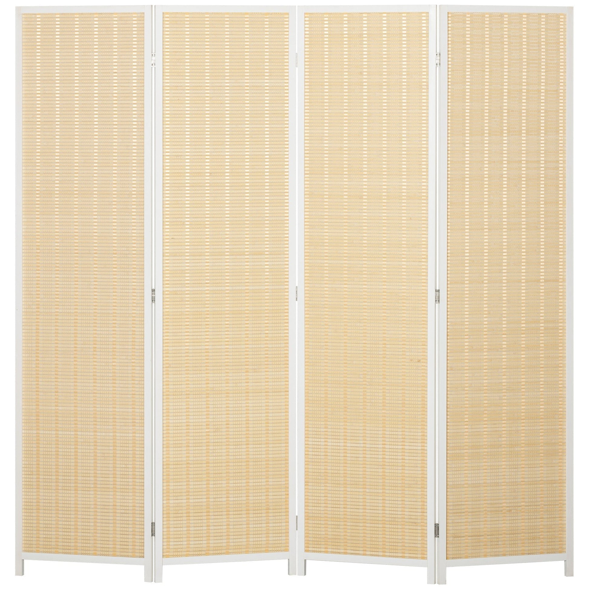 HOMCOM Biombo de 4 Painéis Dobrável 180x180 cm Separador de Ambientes Divisor de Habitação Tecido a Mão de Bambu e Fio de Algodão Decoração Elegante para Sala de Estar Branco - A minha loja