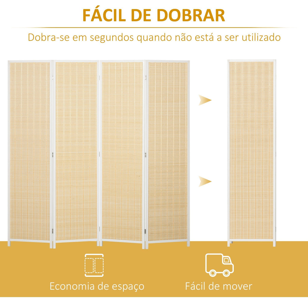 HOMCOM Biombo de 4 Painéis Dobrável 180x180 cm Separador de Ambientes Divisor de Habitação Tecido a Mão de Bambu e Fio de Algodão Decoração Elegante para Sala de Estar Branco - A minha loja