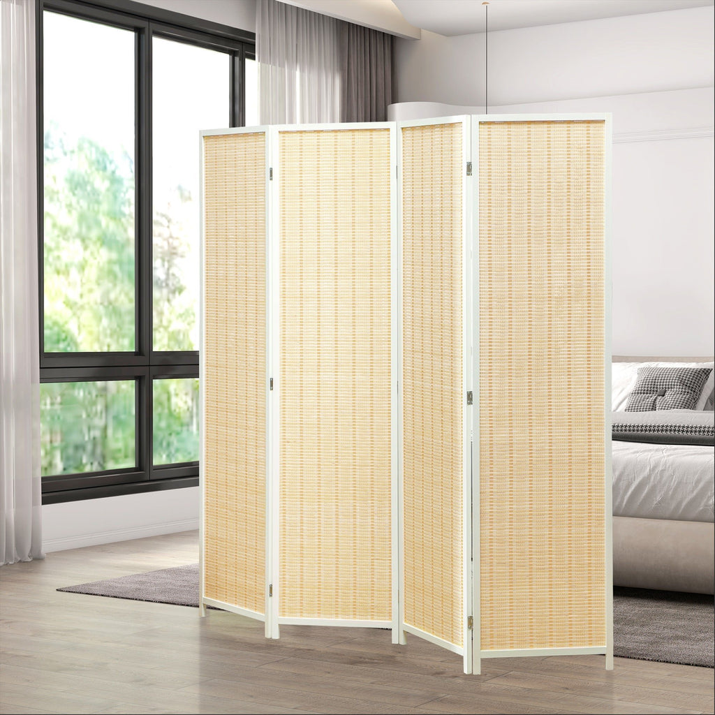 HOMCOM Biombo de 4 Painéis Dobrável 180x180 cm Separador de Ambientes Divisor de Habitação Tecido a Mão de Bambu e Fio de Algodão Decoração Elegante para Sala de Estar Branco - A minha loja