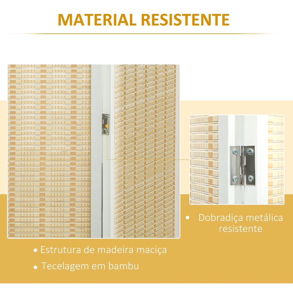 HOMCOM Biombo de 4 Painéis Dobrável 180x180 cm Separador de Ambientes Divisor de Habitação Tecido a Mão de Bambu e Fio de Algodão Decoração Elegante para Sala de Estar Branco - A minha loja