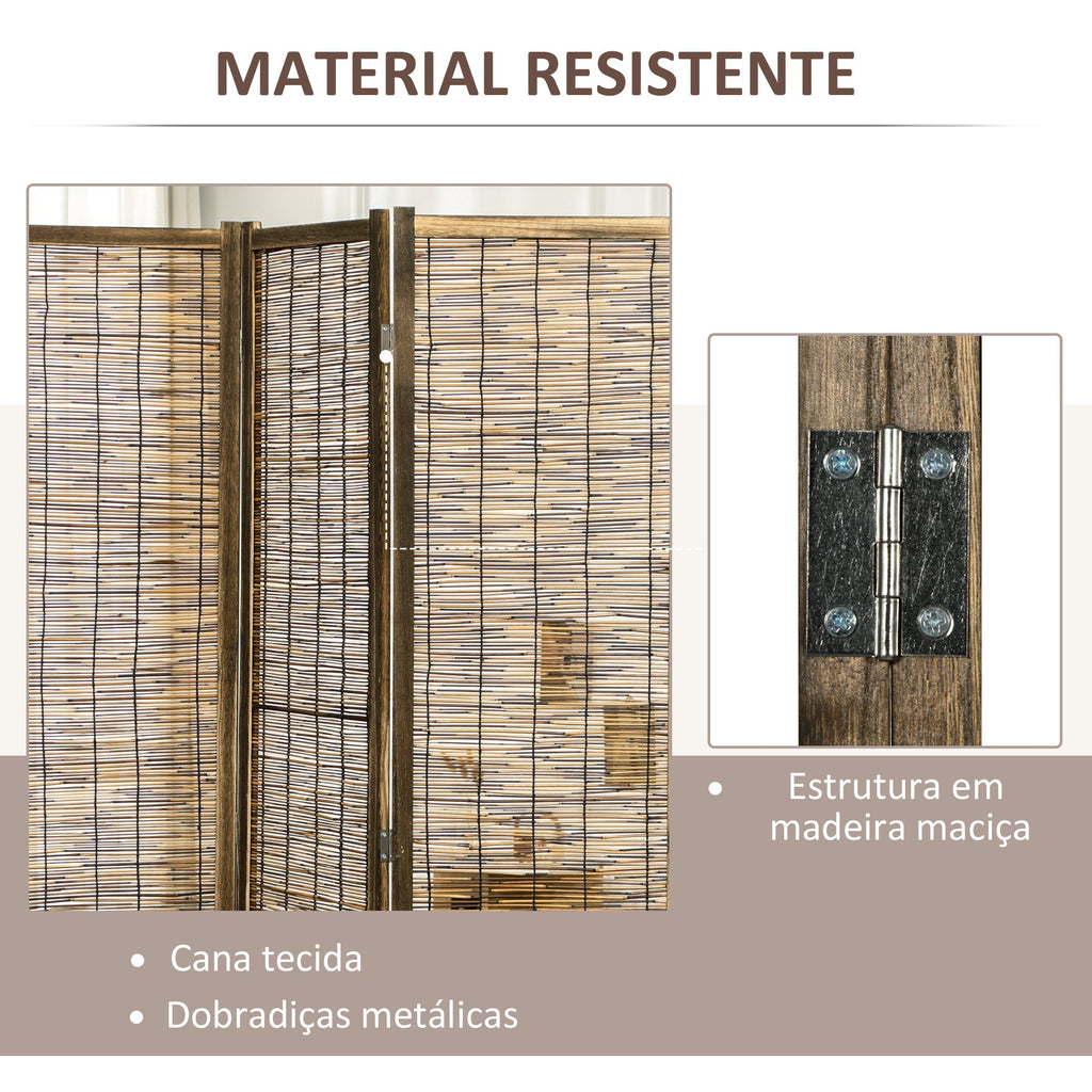HOMCOM Biombo de 4 Painéis Separador de Ambientes Dobrável 160x1,8x170 cm Divisor de Ambientes de Madeira e Caniço Estilo Rústico para Escritório Dormitório Sala de Estar Madeira - A minha loja