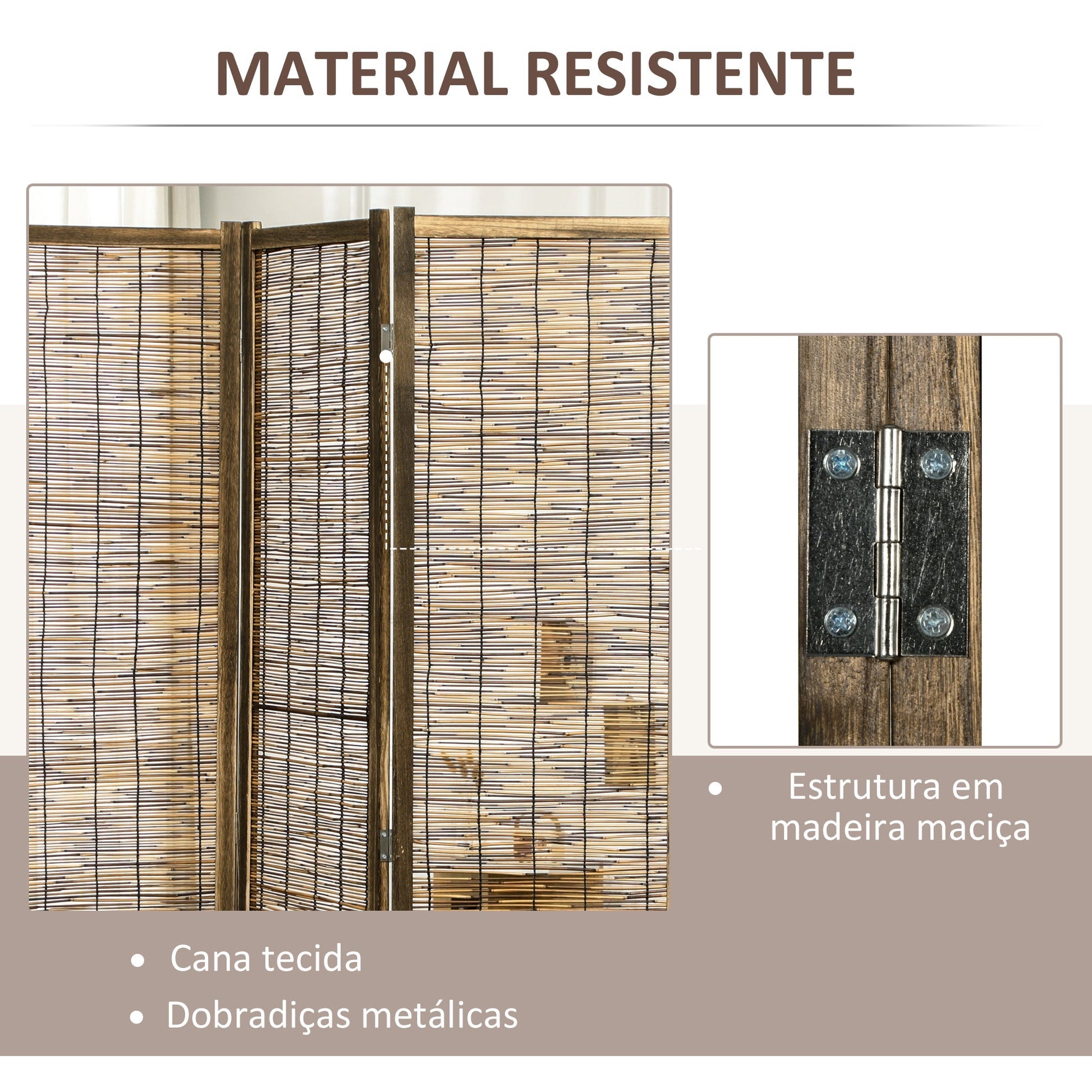 HOMCOM Biombo de 4 Painéis Separador de Ambientes Dobrável 160x1,8x170 cm Divisor de Ambientes de Madeira e Caniço Estilo Rústico para Escritório Dormitório Sala de Estar Madeira - A minha loja