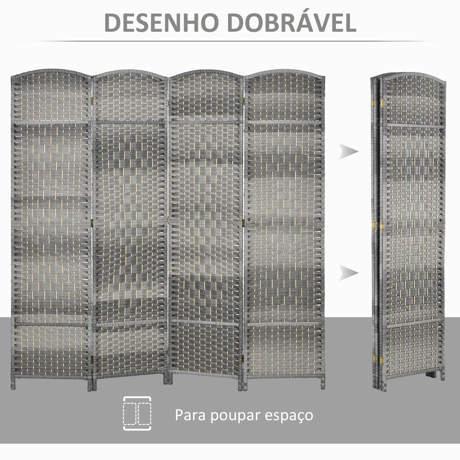 HOMCOM Biombo Dobrável de 6 Painéis Divisor de Ambientes 270x180 cm Ecrã de Privacidade de Polipropileno para Escritório Quarto Cinza Misto - A minha loja