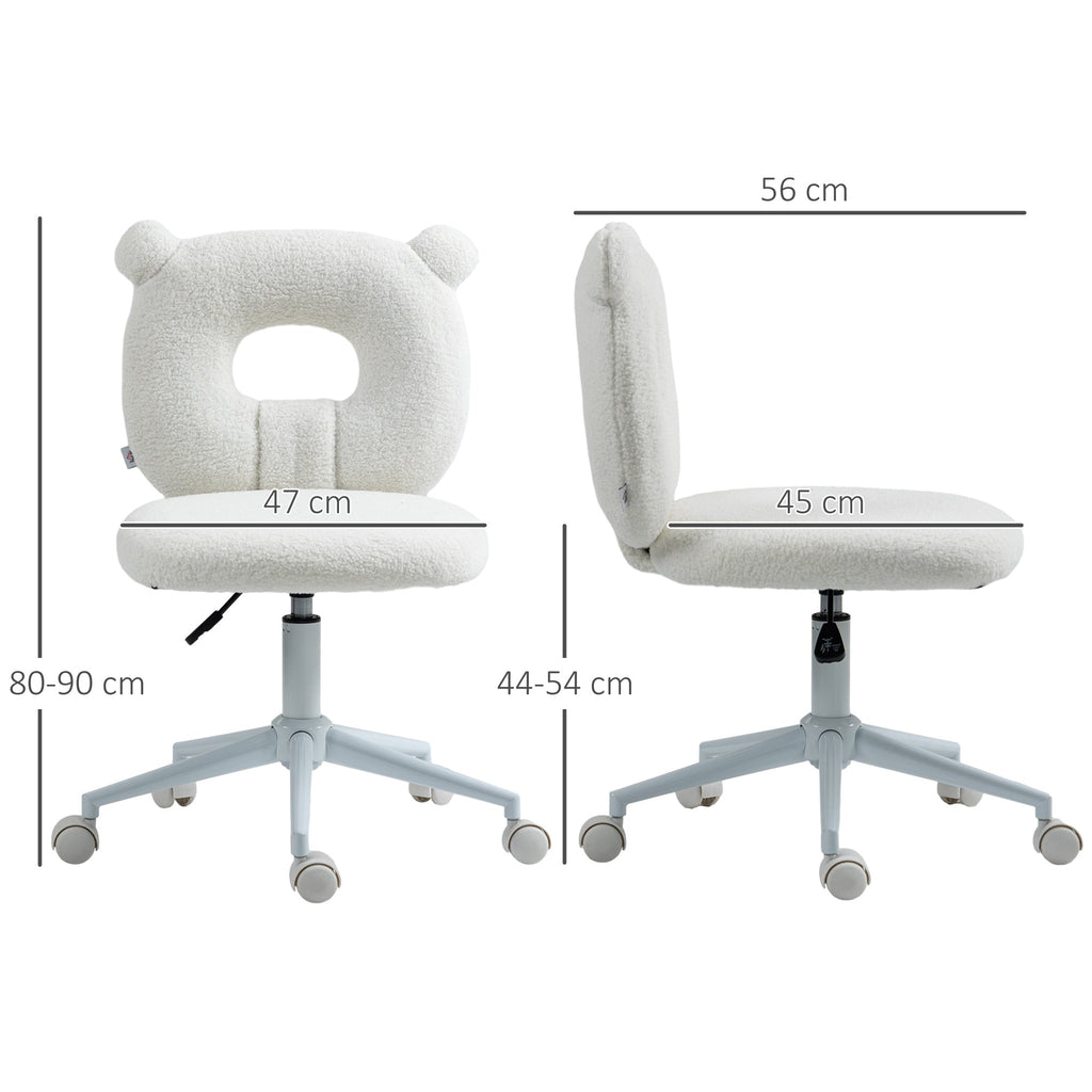 HOMCOM Cadeira de Secretária de Carneirinho Cadeira Infantil Giratória com Assento Ajustável em Altura e Encosto em Forma de Urso Capacidade 120 kg 50x56x80 - 90 cm Branco - A minha loja