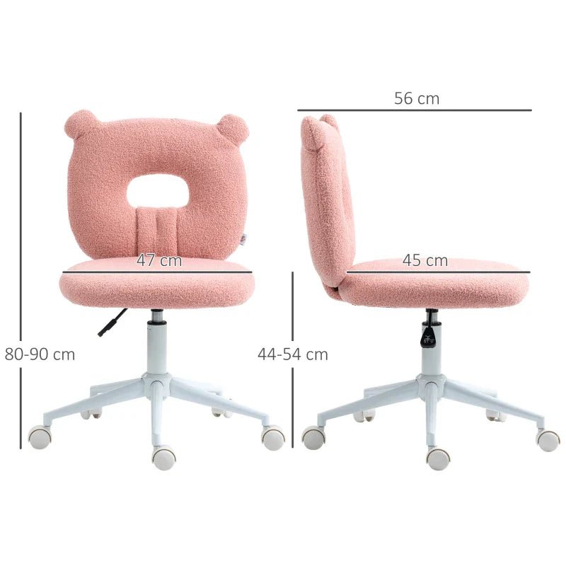 HOMCOM Cadeira de Secretária de Carneirinho Cadeira Infantil Giratória com Assento Ajustável em Altura e Encosto em Forma de Urso Capacidade 120 kg 50x56x80 - 90 cm Rosa - A minha loja