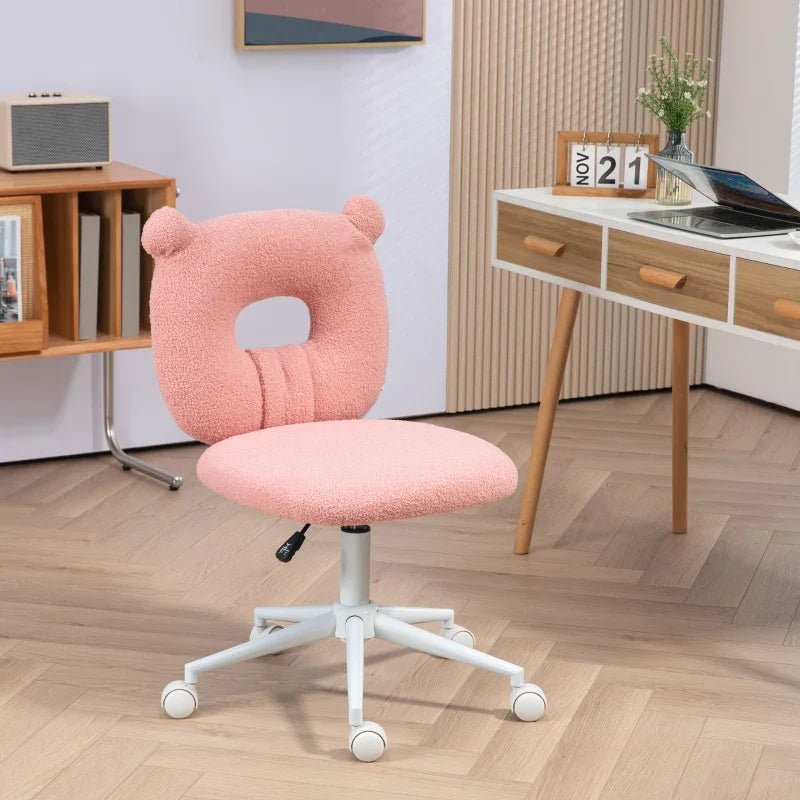 HOMCOM Cadeira de Secretária de Carneirinho Cadeira Infantil Giratória com Assento Ajustável em Altura e Encosto em Forma de Urso Capacidade 120 kg 50x56x80 - 90 cm Rosa - A minha loja