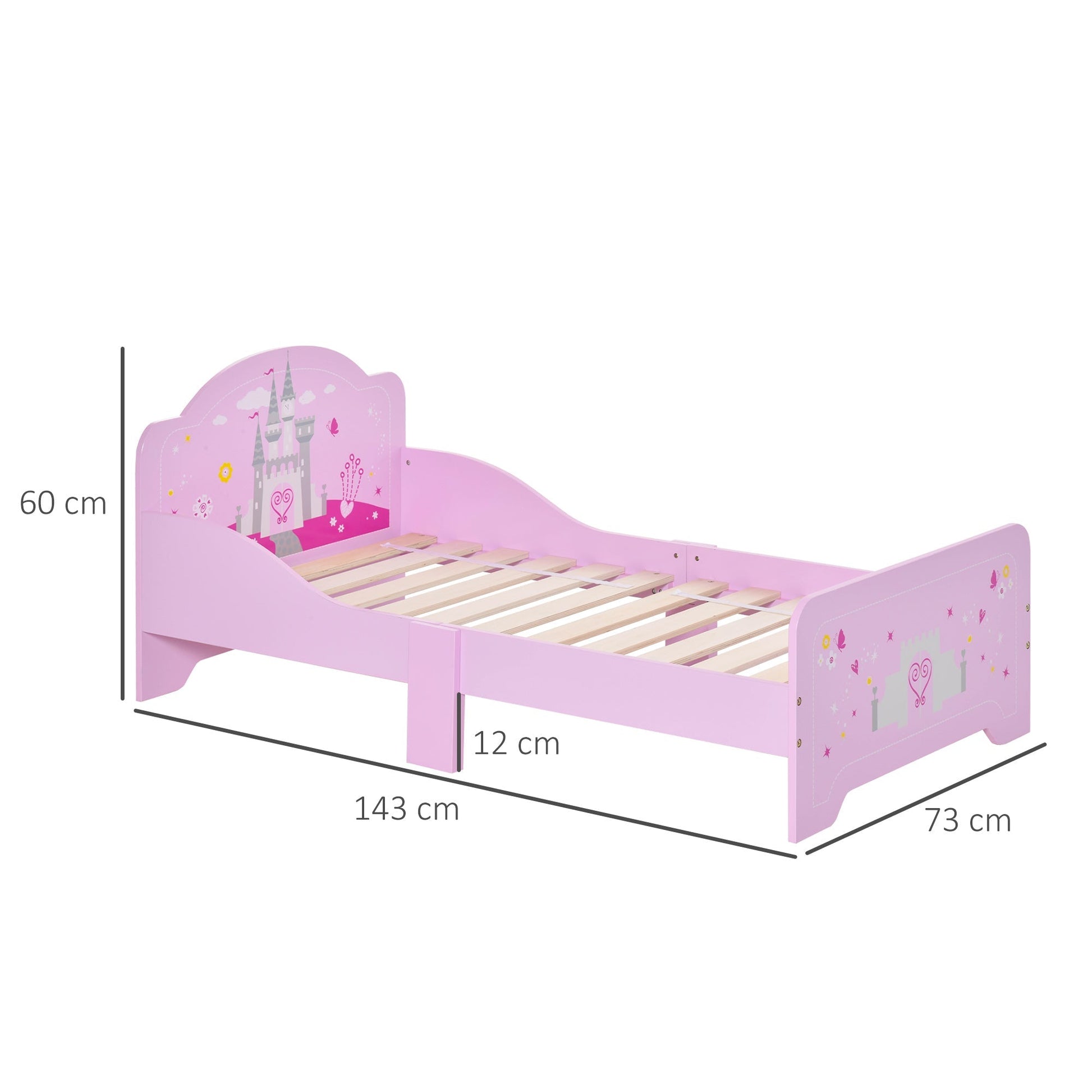 HOMCOM Cama Infantil acima de 3 Anos Cama para Crianças de Madeira com Barreira de Proteção Carga Máx. 50kg 143x73x60cm Rosa - A minha loja