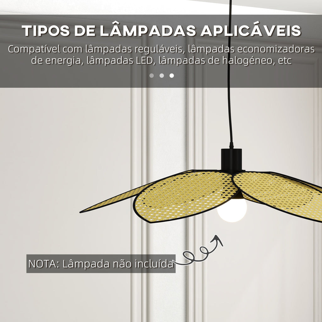 HOMCOM Candeeiro de Teto com Forma de Flor Candeeiro de Teto de Vime Sintético Iluminação de Teto E27 com Cabo Ajustável para Sala de Estar Dormitório Sala de Jantar Ø68x115 cm Madeira - A minha loja