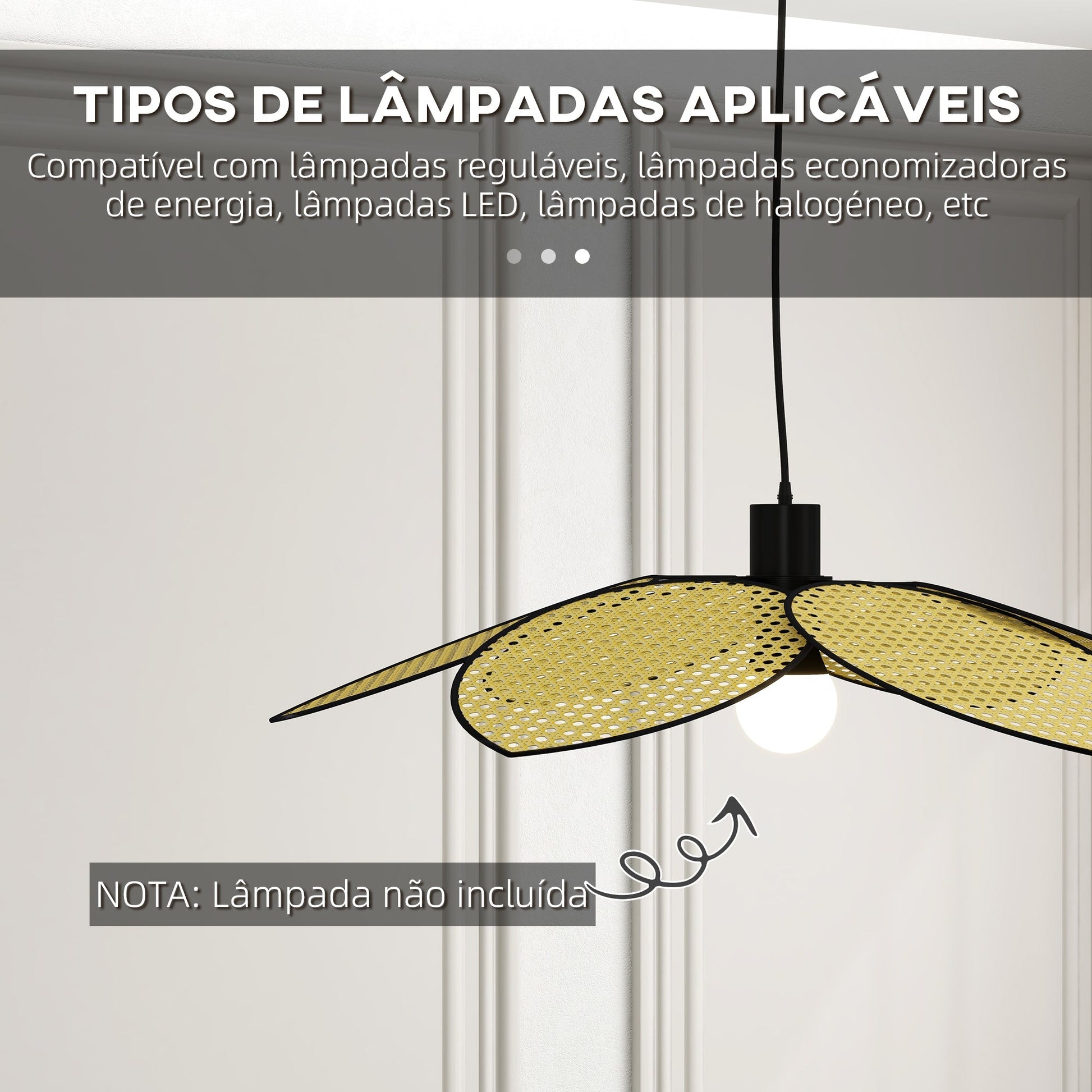 HOMCOM Candeeiro de Teto com Forma de Flor Candeeiro de Teto de Vime Sintético Iluminação de Teto E27 com Cabo Ajustável para Sala de Estar Dormitório Sala de Jantar Ø68x115 cm Madeira - A minha loja