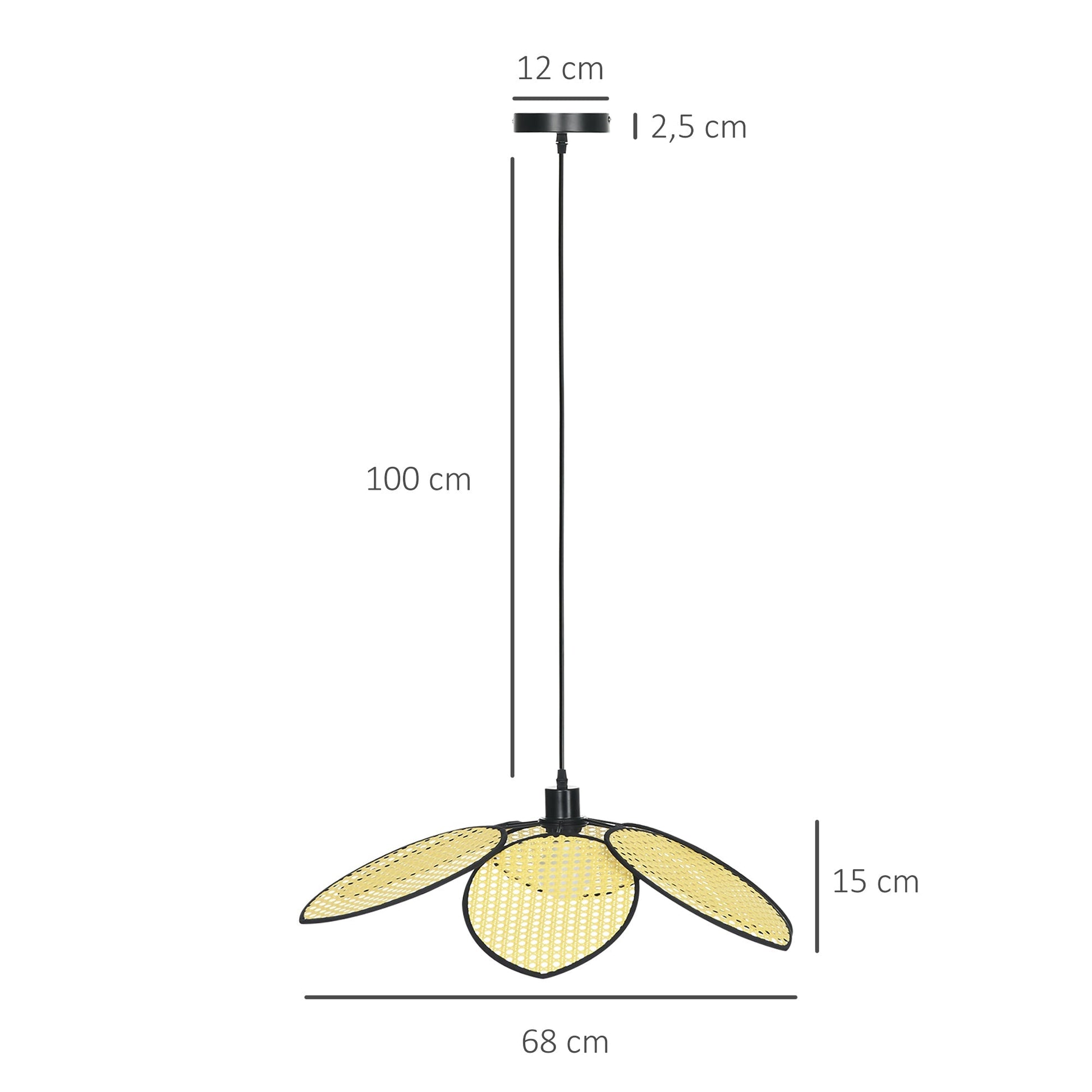 HOMCOM Candeeiro de Teto com Forma de Flor Candeeiro de Teto de Vime Sintético Iluminação de Teto E27 com Cabo Ajustável para Sala de Estar Dormitório Sala de Jantar Ø68x115 cm Madeira - A minha loja