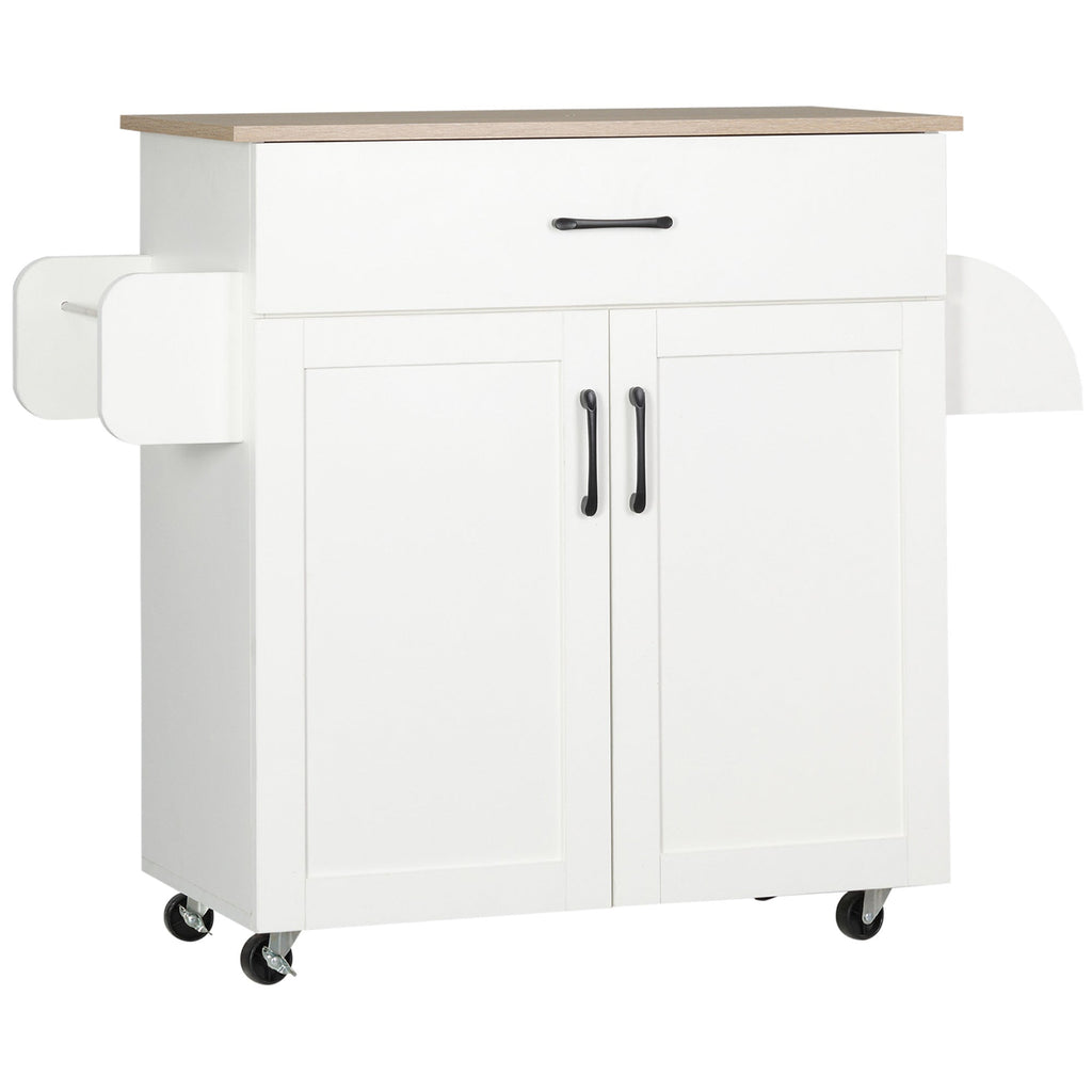 HOMCOM Carrinho de Cozinha com 1 Gaveta 2 Portas Suporte para Panos e Especies Carrinho Auxiliar com Rodas para Sala de Jantar Carga Máxima 105x36x85cm Branco - A minha loja