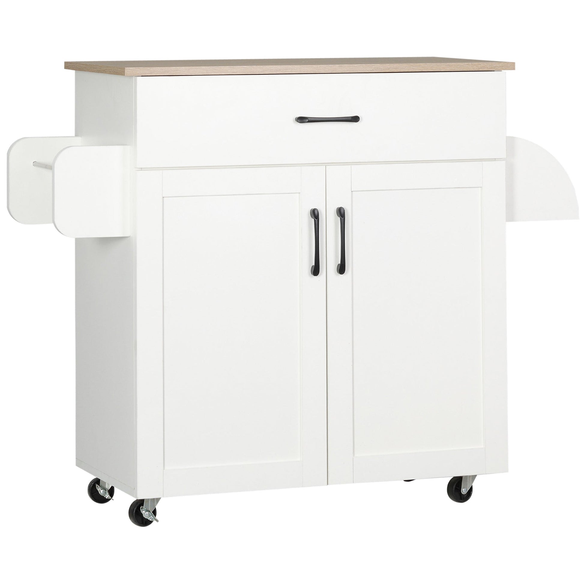 HOMCOM Carrinho de Cozinha com 1 Gaveta 2 Portas Suporte para Panos e Especies Carrinho Auxiliar com Rodas para Sala de Jantar Carga Máxima 105x36x85cm Branco - A minha loja