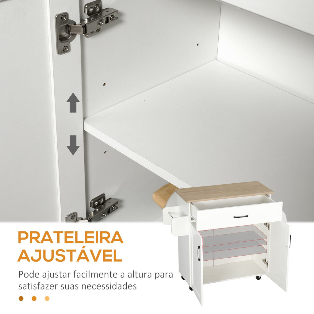HOMCOM Carrinho de Cozinha com 1 Gaveta 2 Portas Suporte para Panos e Especies Carrinho Auxiliar com Rodas para Sala de Jantar Carga Máxima 105x36x85cm Branco - A minha loja